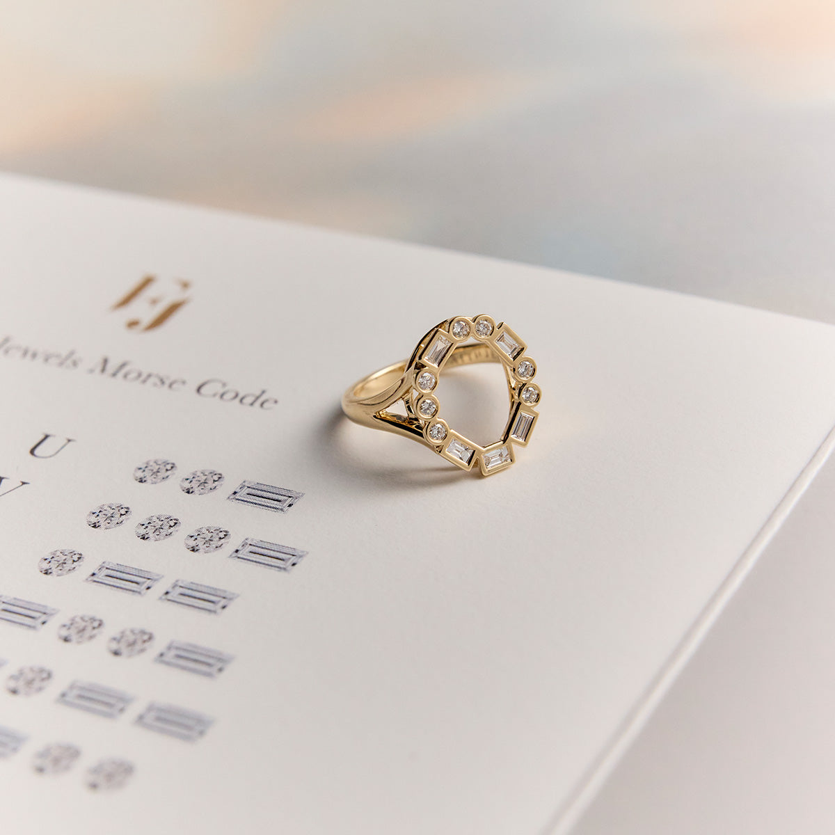 Morse Code Mini LOVE Oval Diamond Ring - Yellow Gold