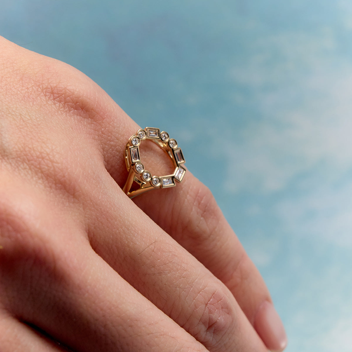 Morse Code Mini LOVE Oval Diamond Ring - Yellow Gold