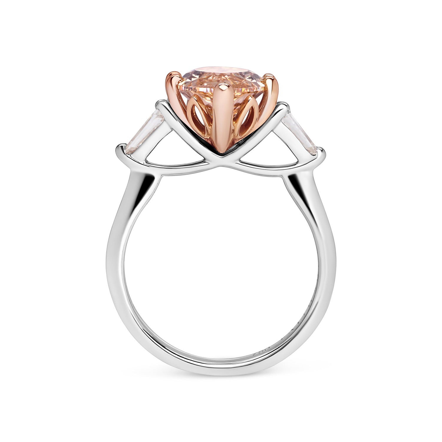 Unique Lotus Champagne Diamond Engagement Ring with 3.01ct marquise diamond in rose and white gold
