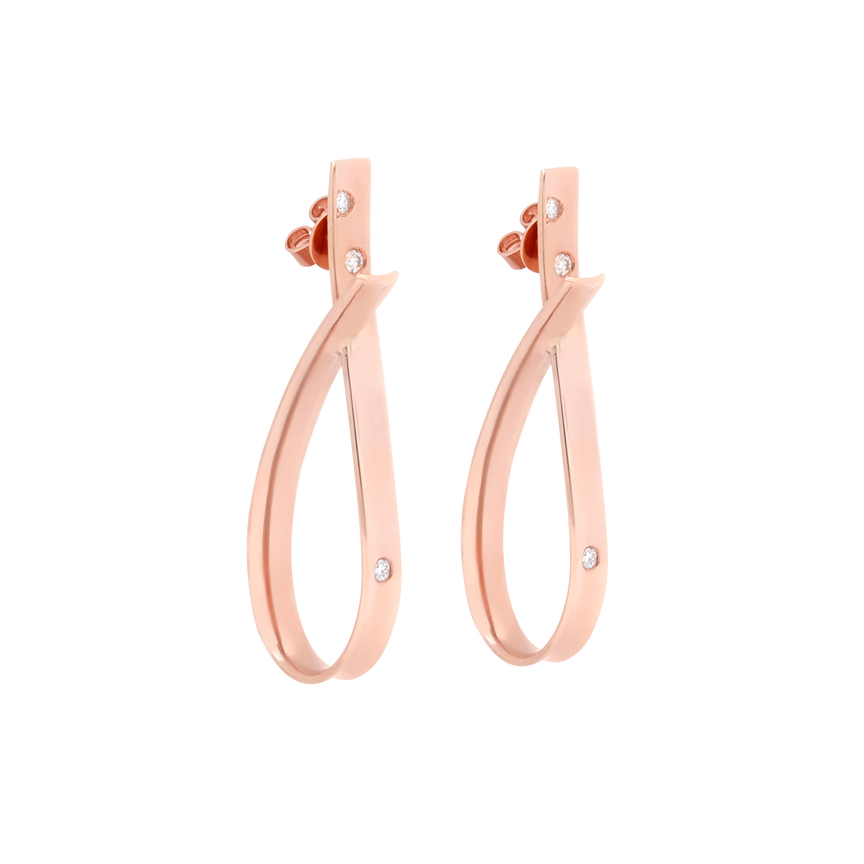 Freedom Curved 9k rose gold ribbon earrings set with six brilliant-cut white diamonds