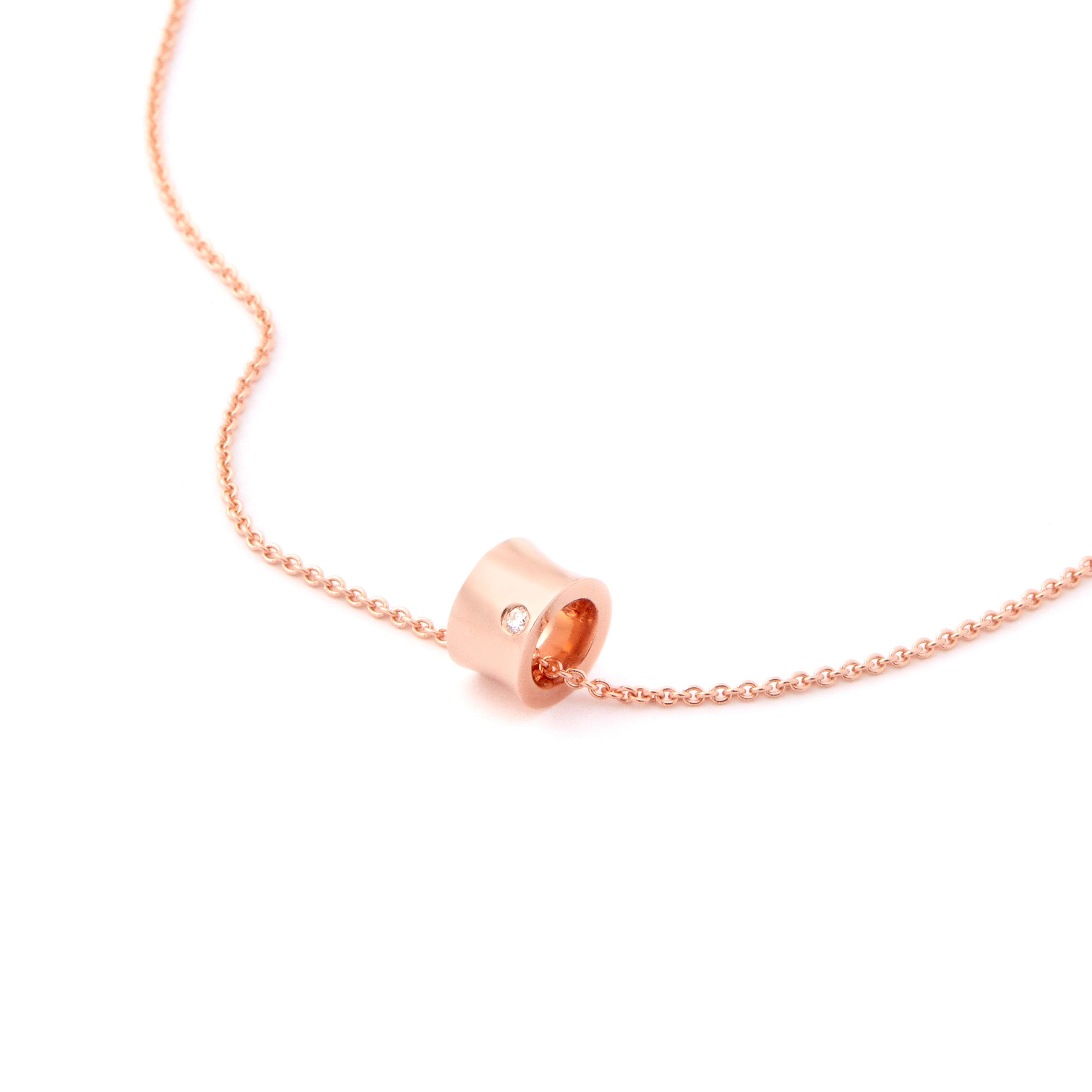 Faith Jewels Freedom 18k rose gold ring pendant with a single brilliant-cut white diamond, suspended from a fine 9k rose gold trace chain