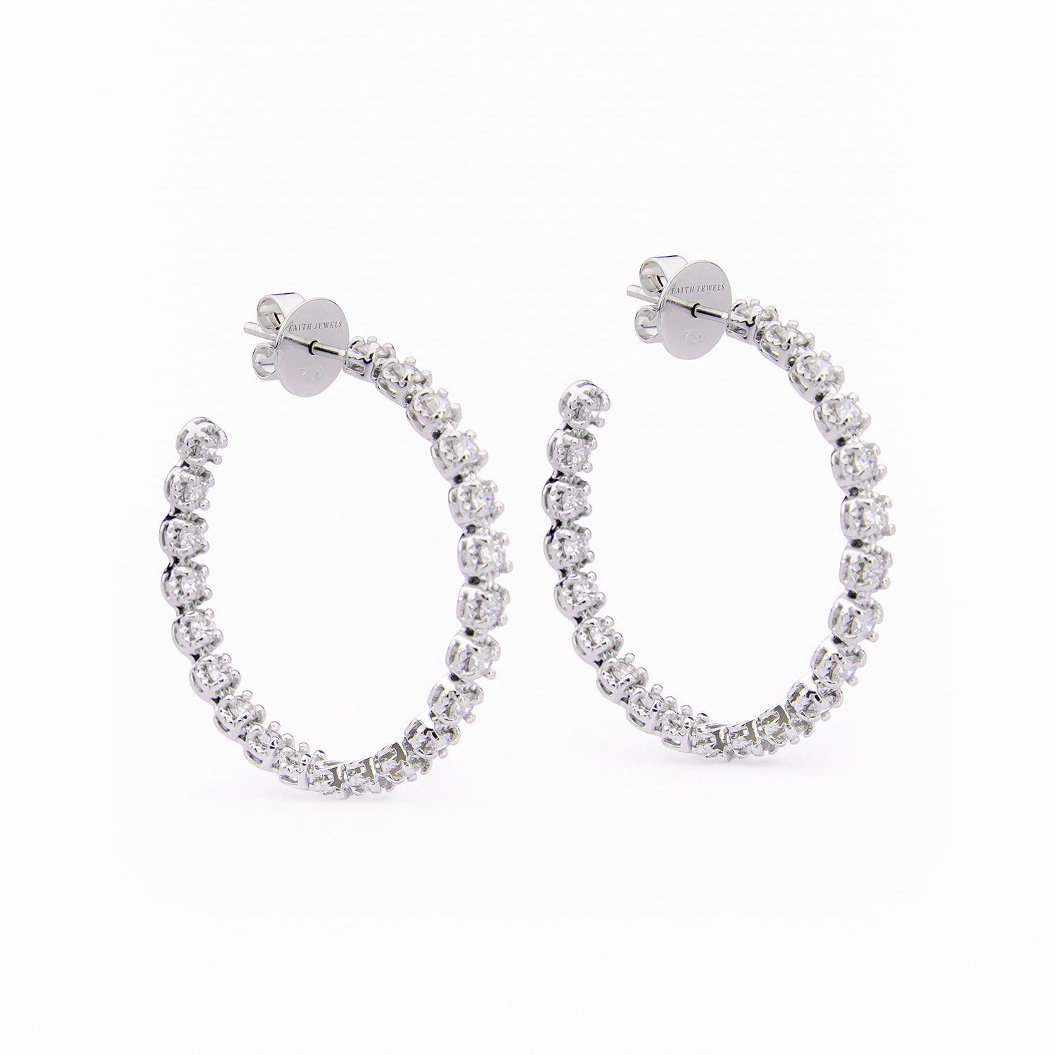 Faith Jewels Elegant diamond hoop earrings with diamonds set inside the hoop for maximum sparkle, enhanced by an illusion setting