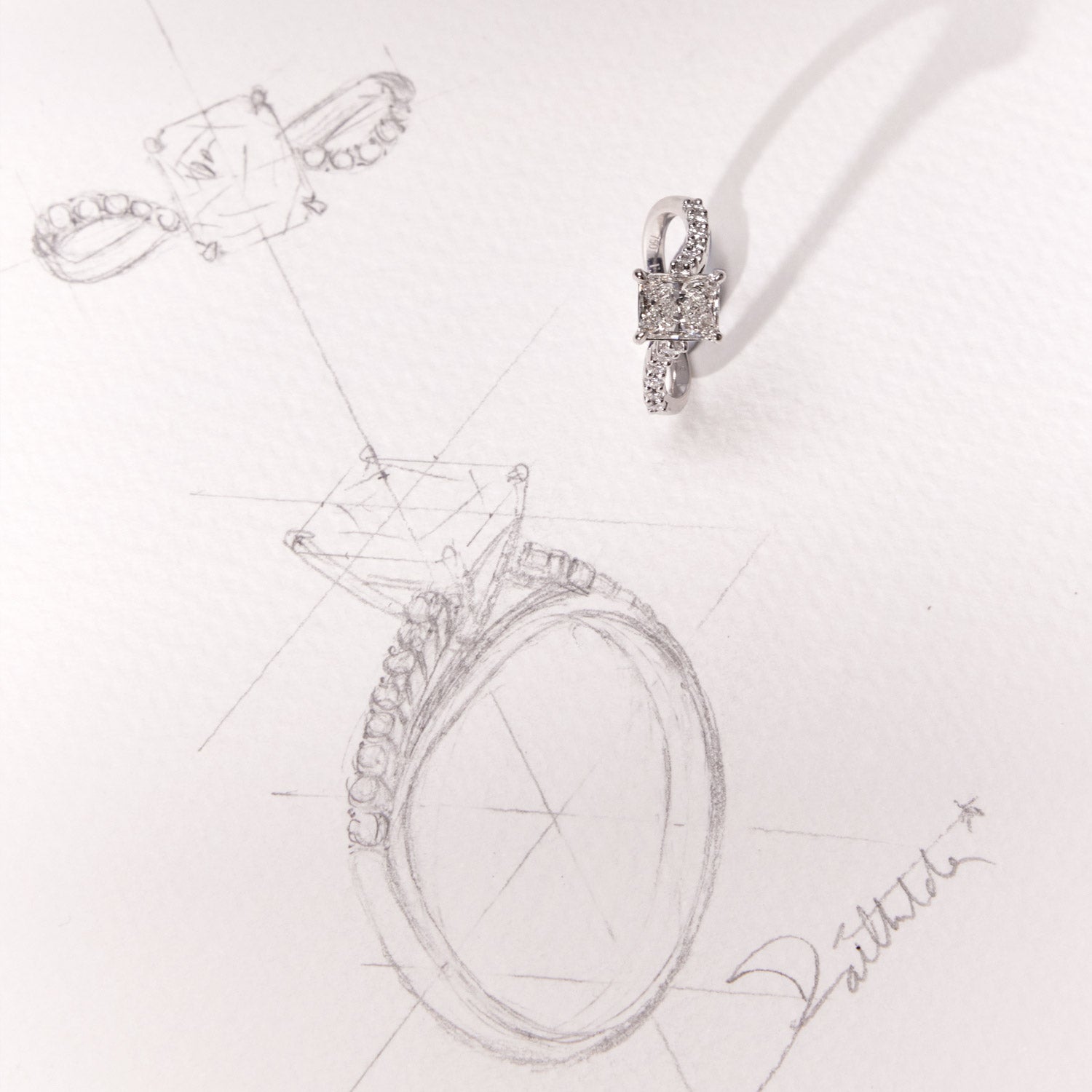 Faith Jewels Infinite Love Diamond ring featuring intertwined infinity loops, a radiant emerald-cut diamond center, and diamond-accented 18k white gold band