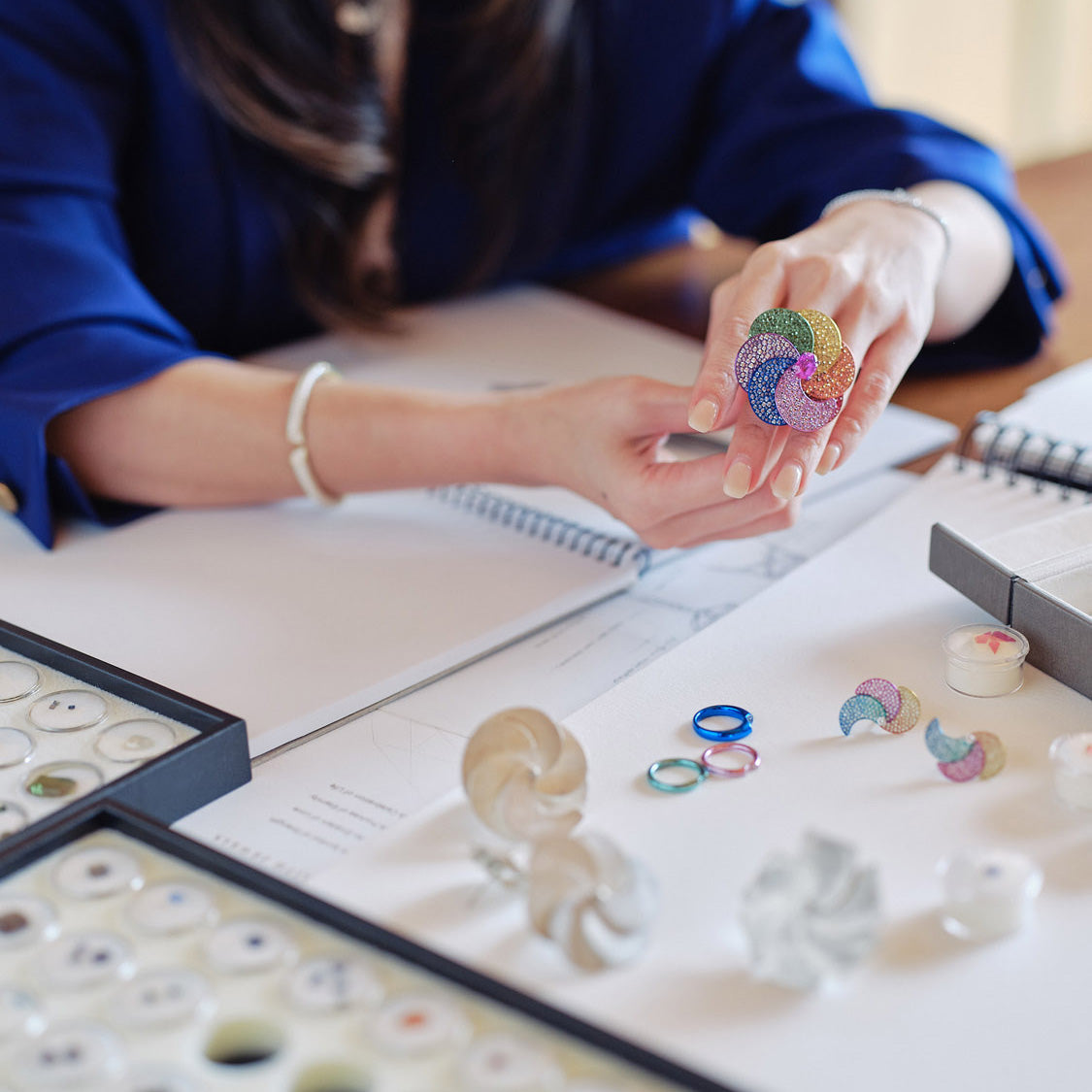 Faith with the Rainbow ring, playing with different gemstones and meta types.