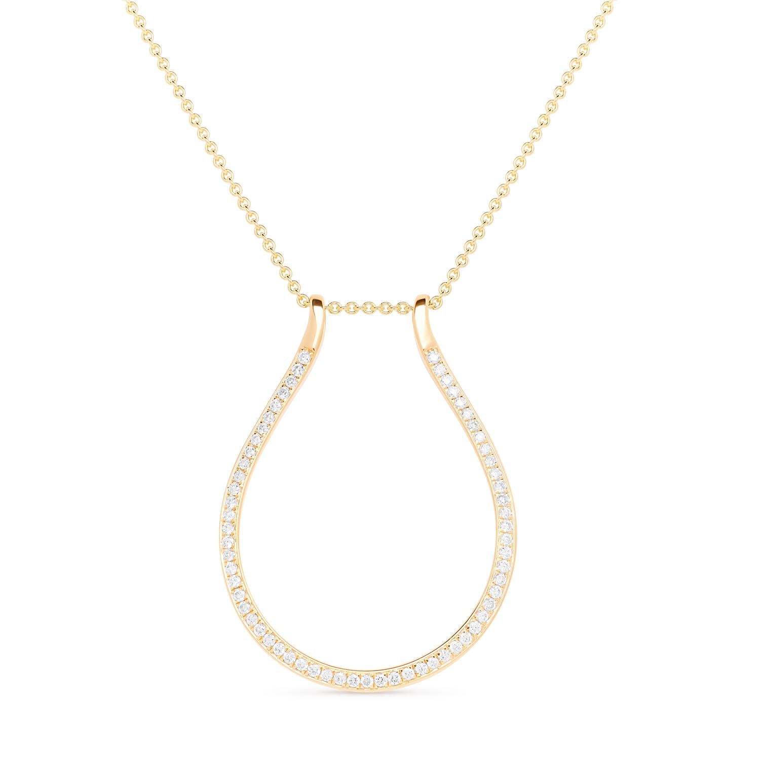 Faith Jewels 18k yellow gold ring holder necklace with 0.50ct natural diamonds, featuring a dual-length trace chain and functional pendant for securing a ring
