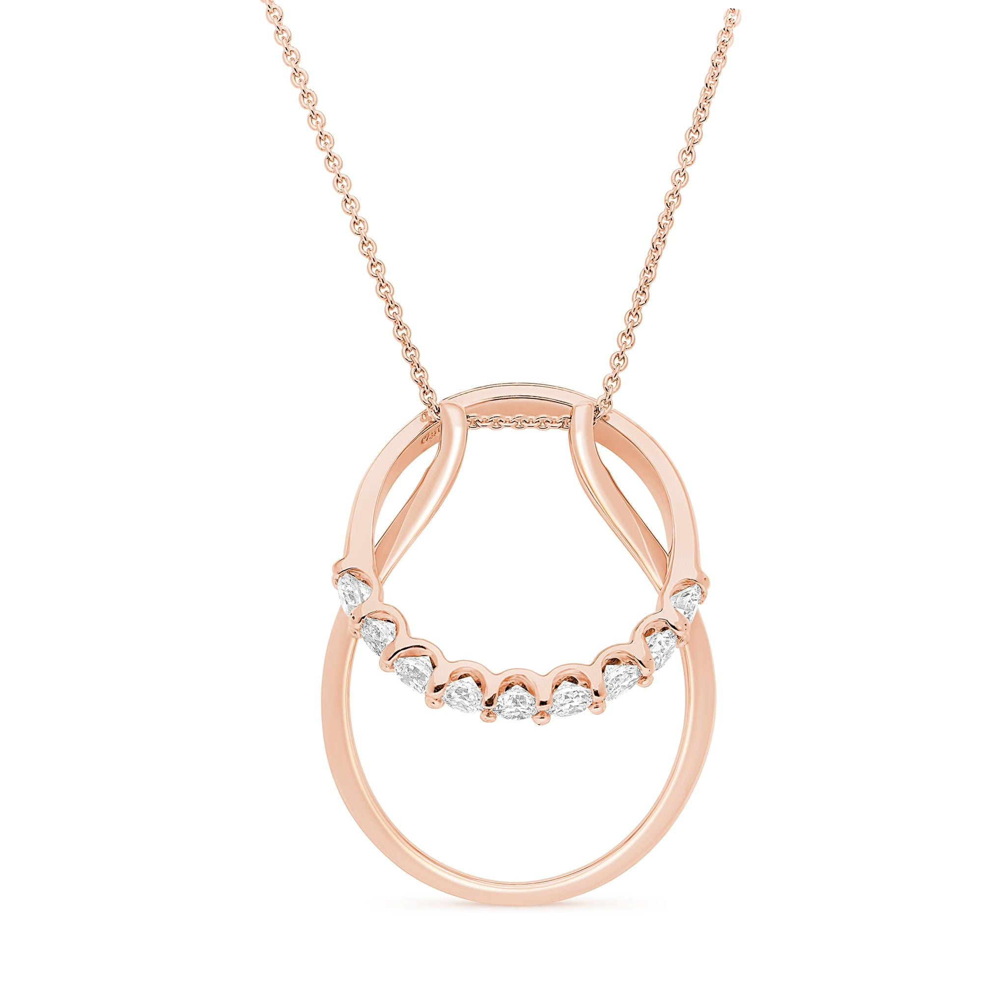 Faith Jewels 18k rose gold ring holder necklace featuring a dual-length trace chain and functional pendant for securing a diamond engagement ring