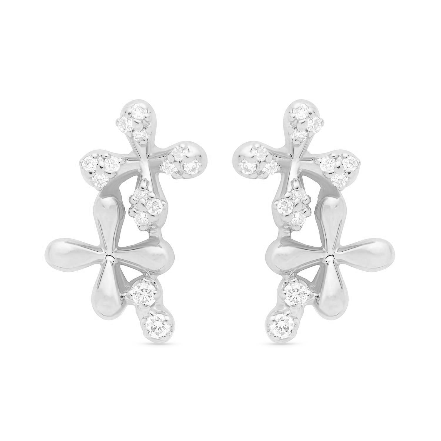 Medium Diamond Stud Earrings in 18k white gold with floral motifs set with 0.15ct natural diamonds