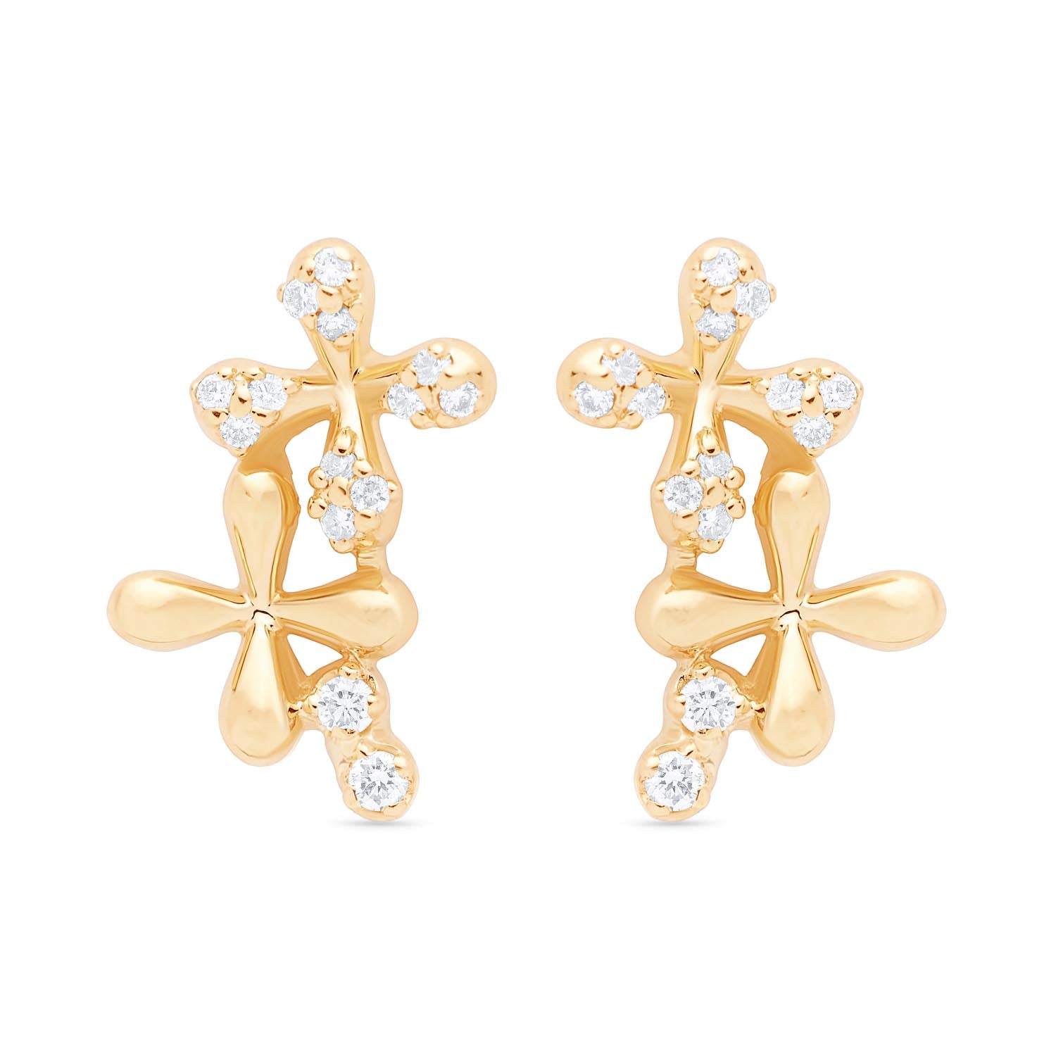 Medium Diamond Stud Earrings in 18k yellow gold with floral motifs set with 0.15ct natural diamonds