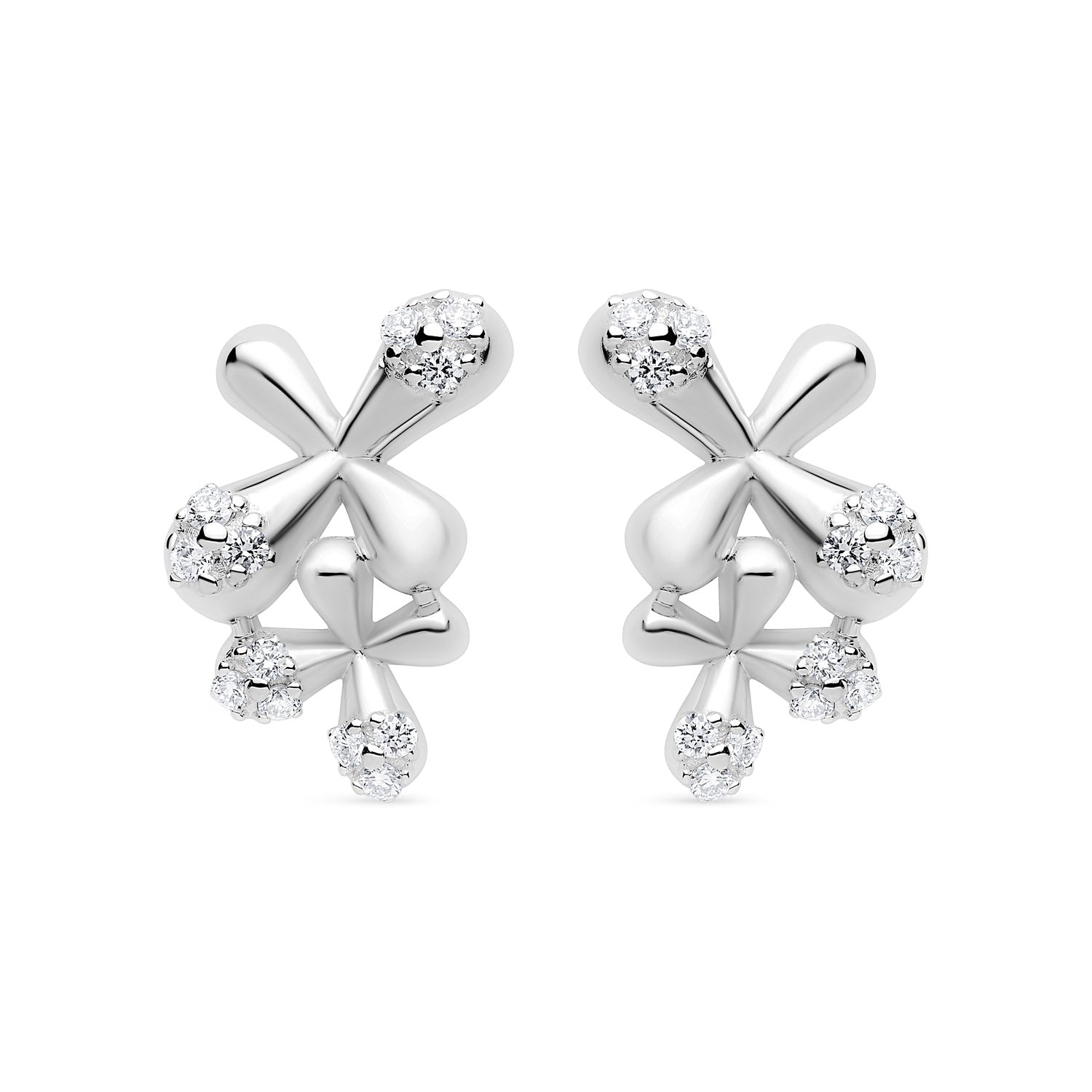 Maxi Diamond Stud Earrings in 18k white gold with 24 diamonds totaling 1.00ct and floral motifs.