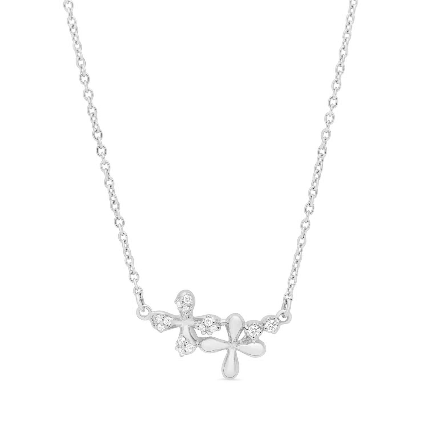 Diamond Necklace in 18k yellow gold with floral motifs and 0.15ct natural diamonds, 45cm chain