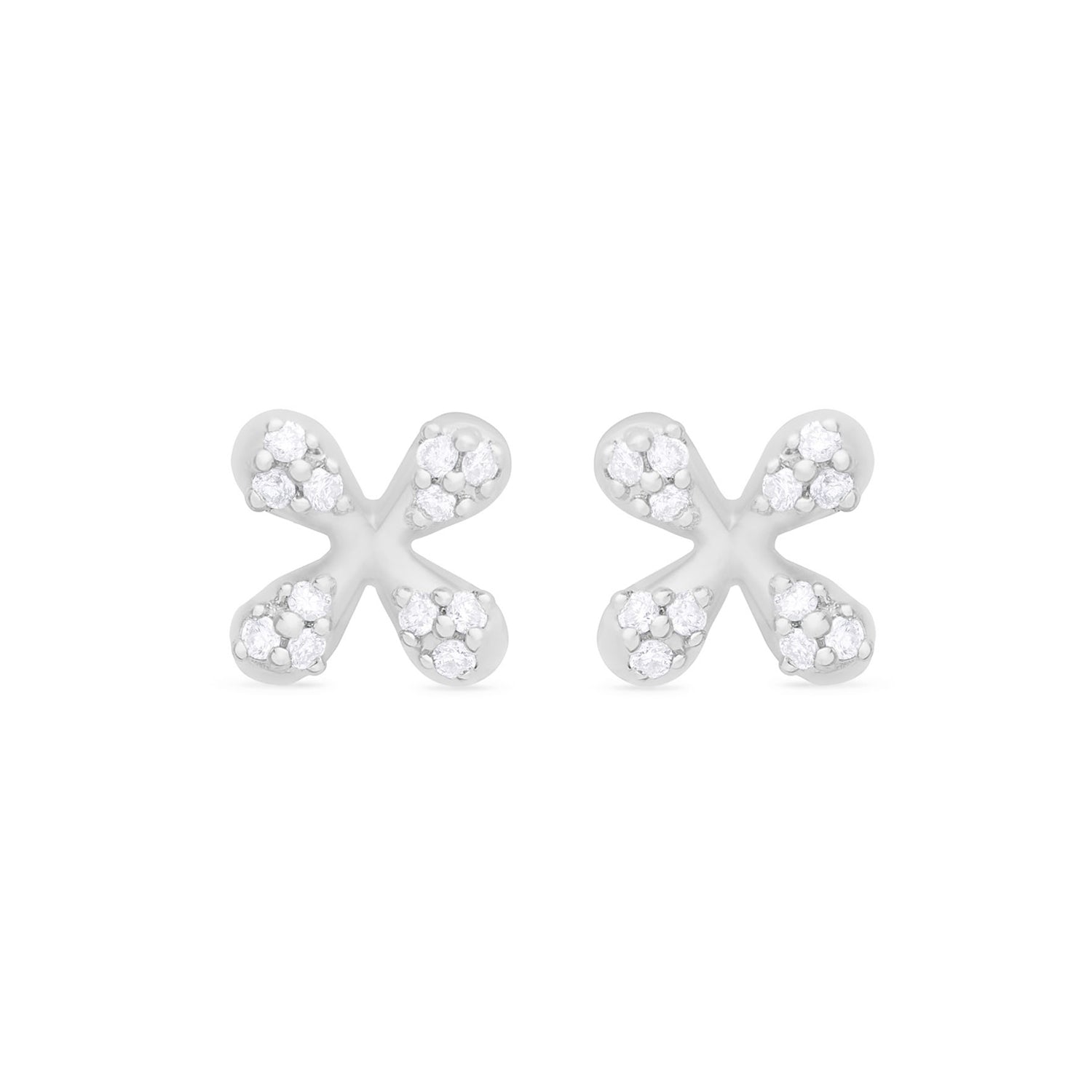Mini Diamond Stud Earrings in 18k white gold with floral motif and 0.10ct natural diamonds