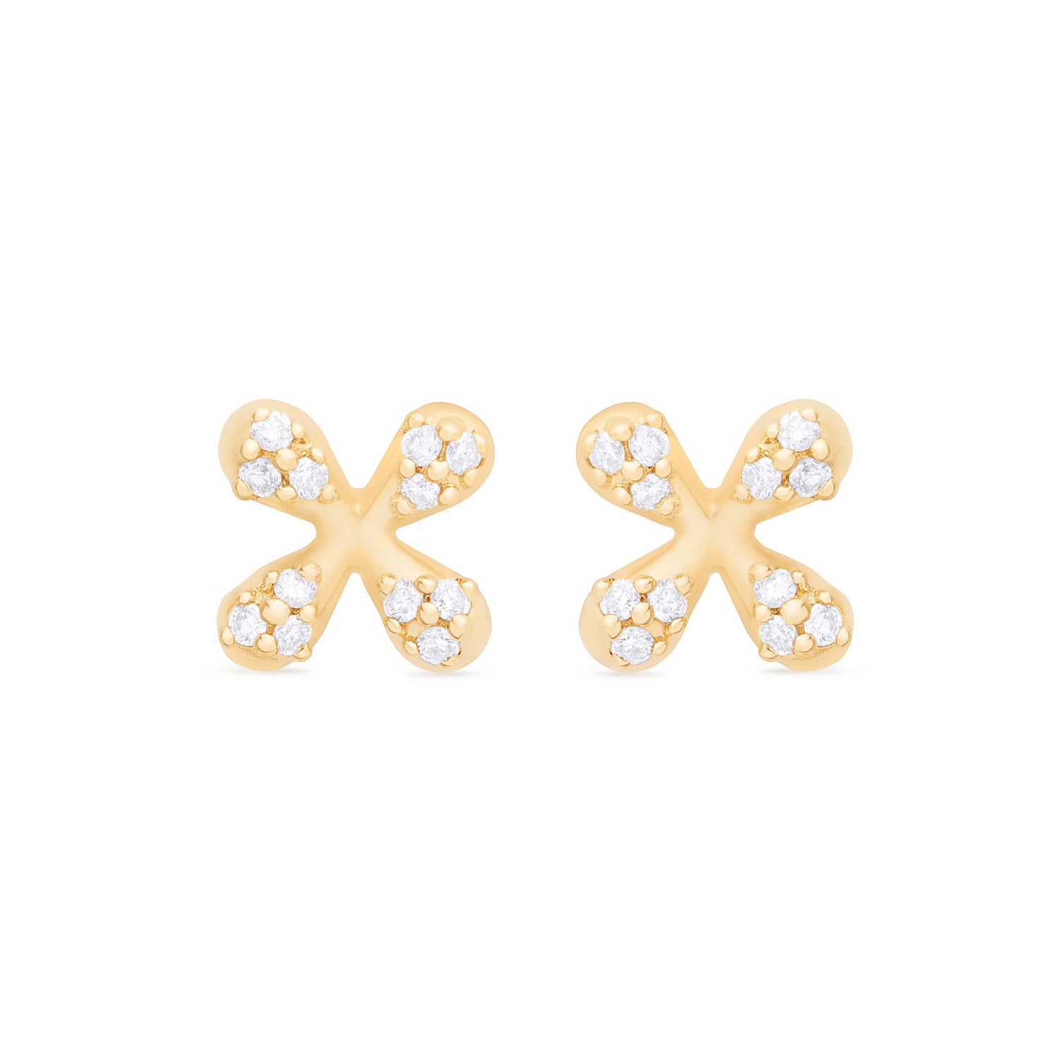 Mini Diamond Stud Earrings in 18k yellow gold with floral motif and 0.10ct natural diamonds