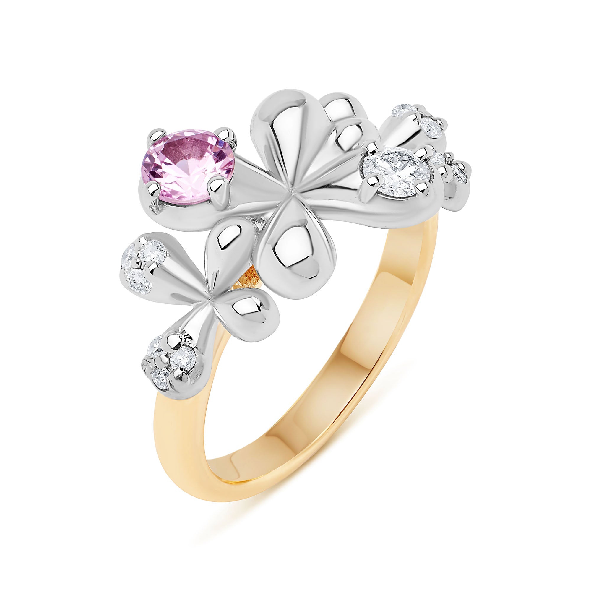 Pink Sapphire and Diamond Ring in 9k white and yellow gold with 0.40ct pink sapphire and 0.35ct diamonds