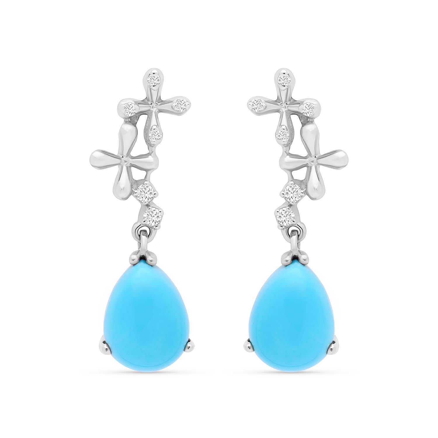 Turquoise Diamond Drop Earrings in 18k white gold with vivid blue turquoise drops and 0.30ct diamonds