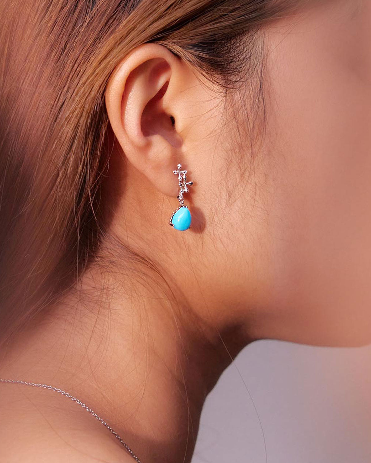 Turquoise Diamond Drop Earrings in 18k white gold with vivid blue turquoise drops and 0.30ct diamonds