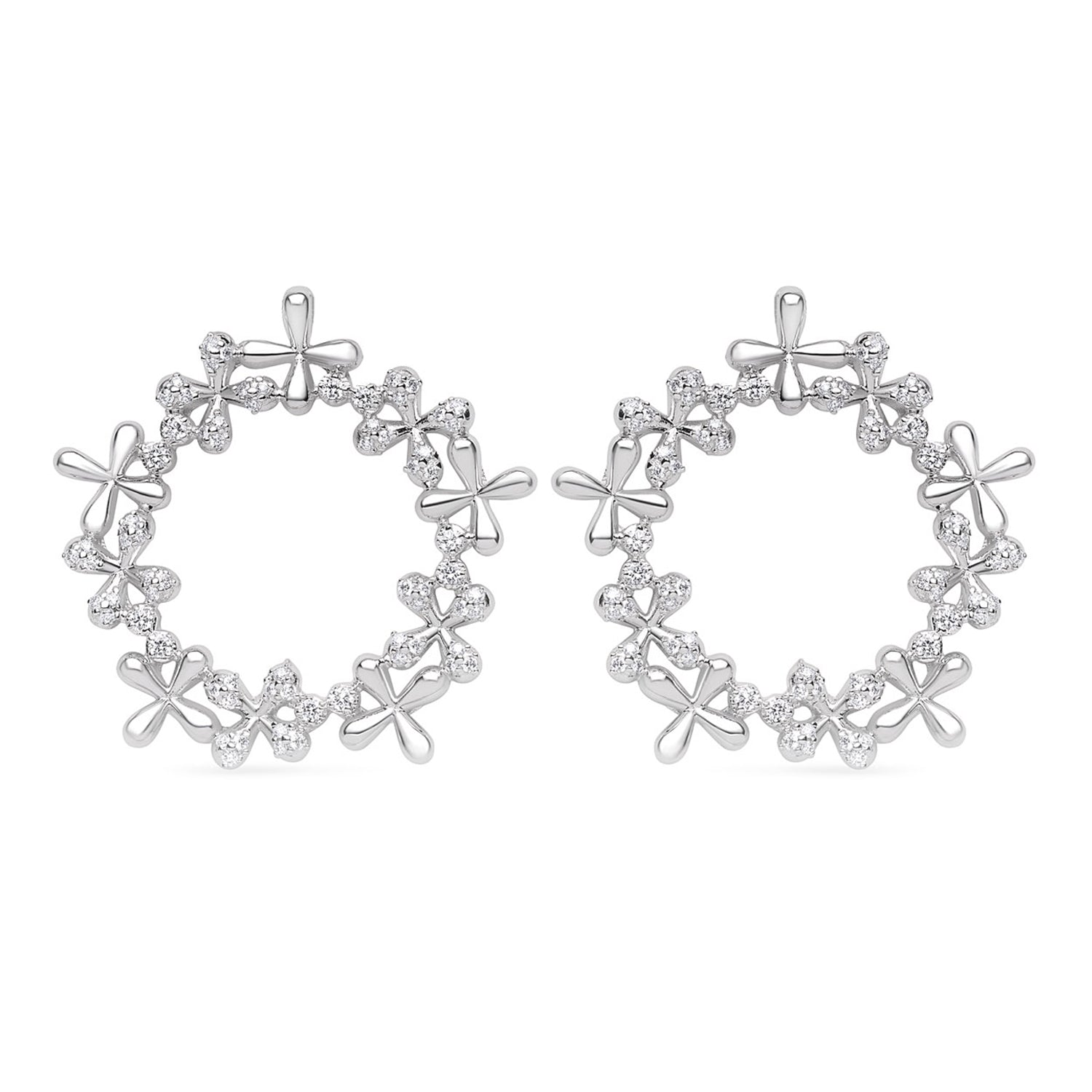 Diamond Wreath Earrings in 18k white gold with 1.00ct total diamonds and stylised floral motifs