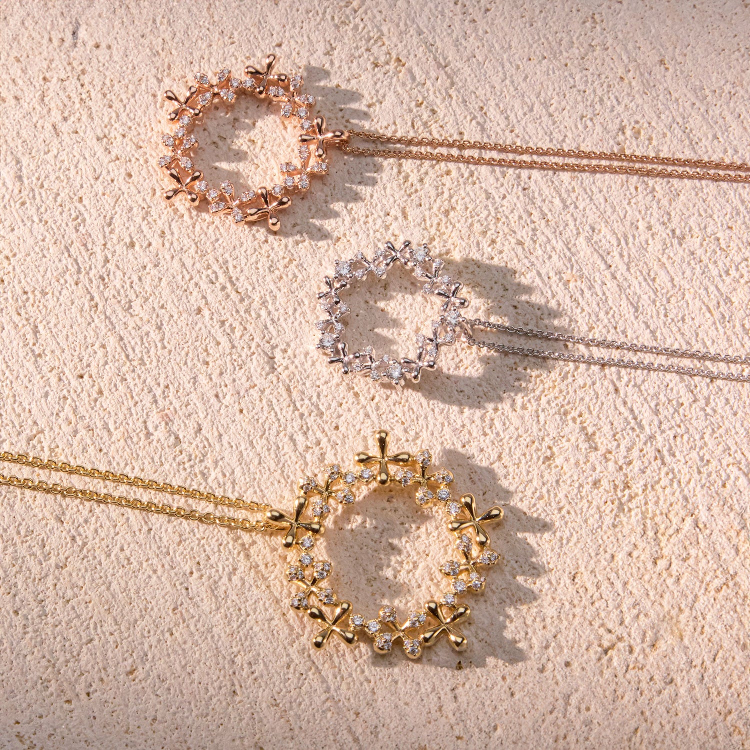 Diamond Wreath Pendant in 18k white, rose and yellow gold. Available in 3 different sizes.