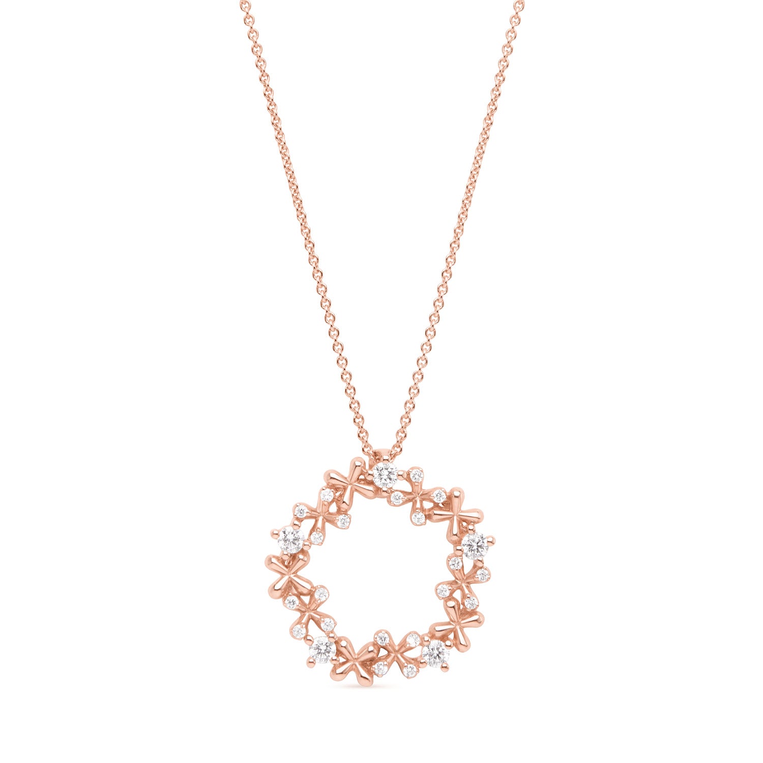 Mini Diamond Wreath Pendant in 18k rose gold with 0.50ct natural diamonds on 45cm chain