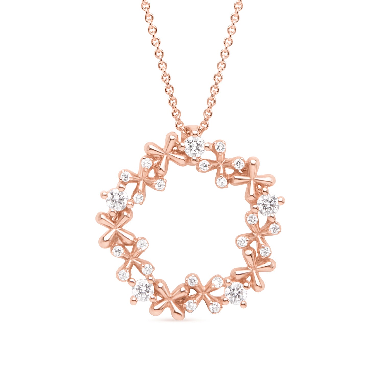 Mini Diamond Wreath Pendant in 18k rose gold with 0.50ct natural diamonds on 45cm chain