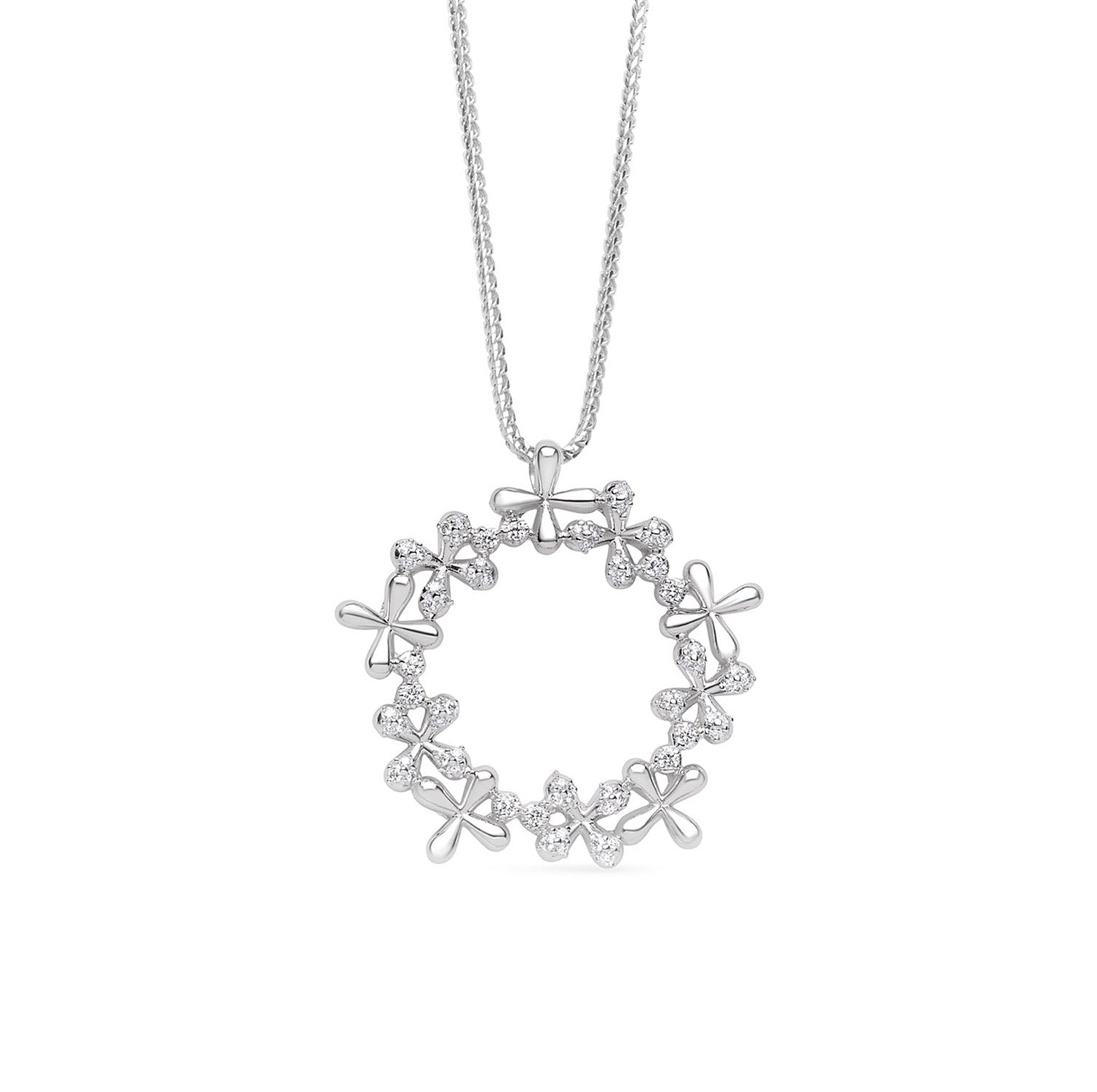 Large Diamond Wreath Pendant in 18k white gold with 0.50ct natural diamonds on 45cm Franco chain