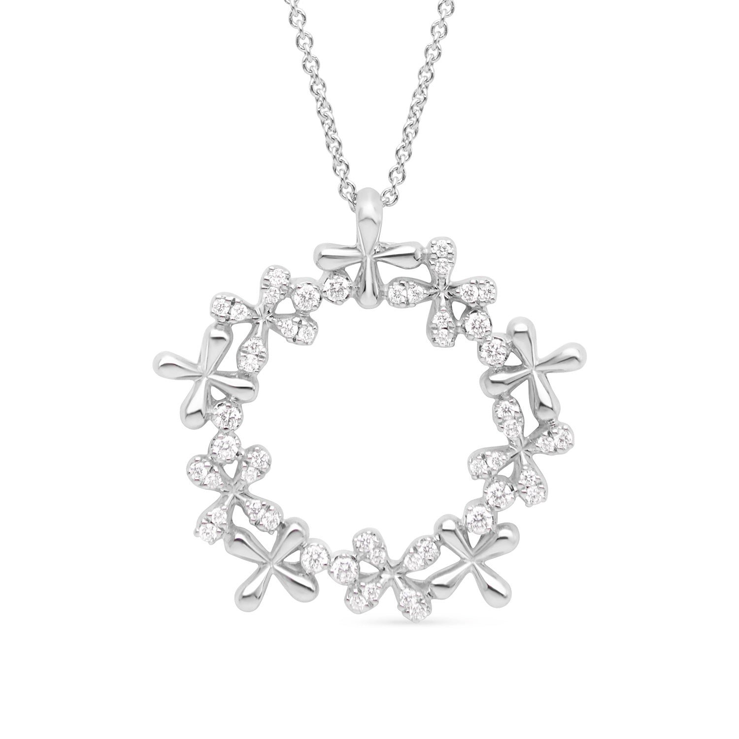 Medium Diamond Wreath Pendant in 18k white gold with 0.50ct natural diamonds on 45cm chain