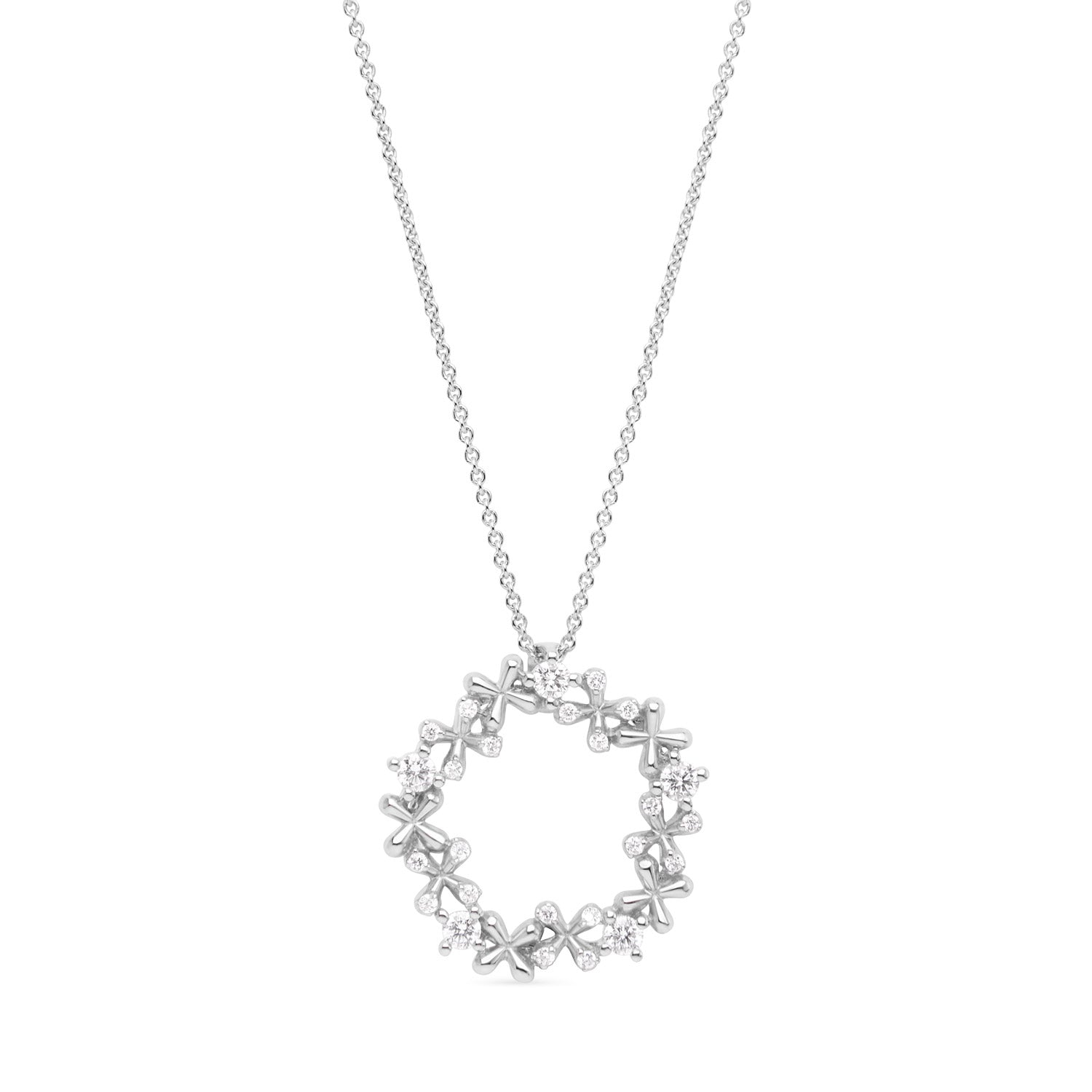Mini Diamond Wreath Pendant in 18k white gold with 0.50ct natural diamonds on 45cm chain