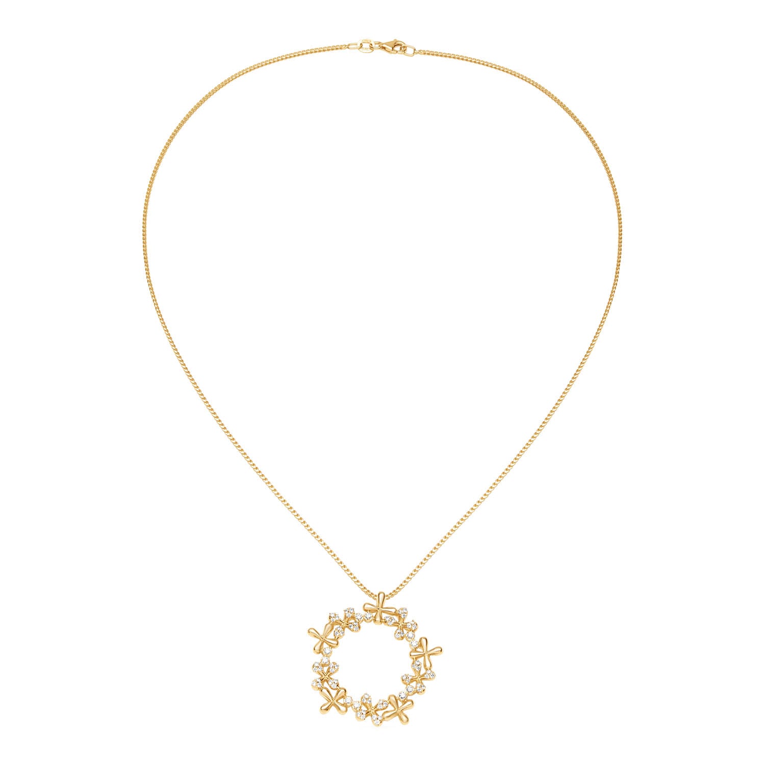 Large Diamond Wreath Pendant in 18k yellow gold with 0.50ct natural diamonds on 45cm Franco chain