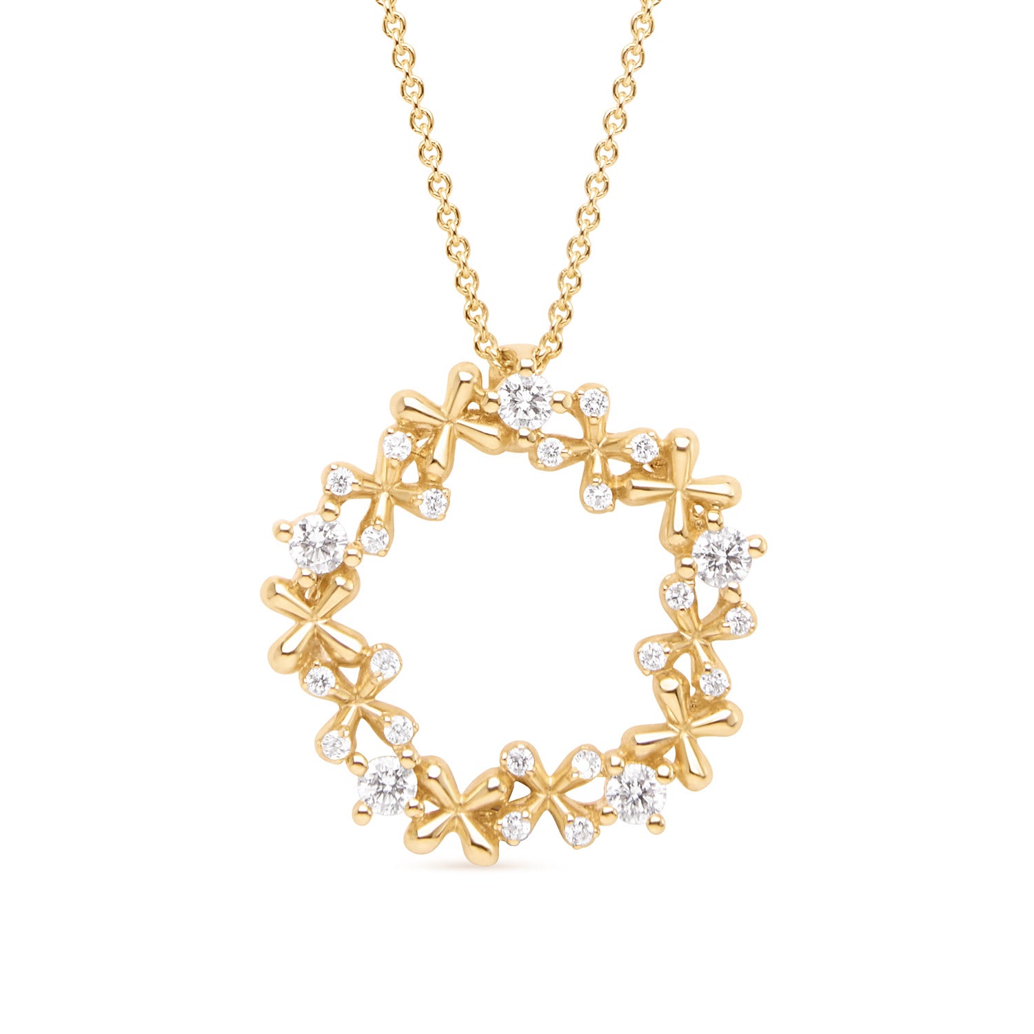 Mini Diamond Wreath Pendant in 18k yellow gold with 0.50ct natural diamonds on 45cm chain