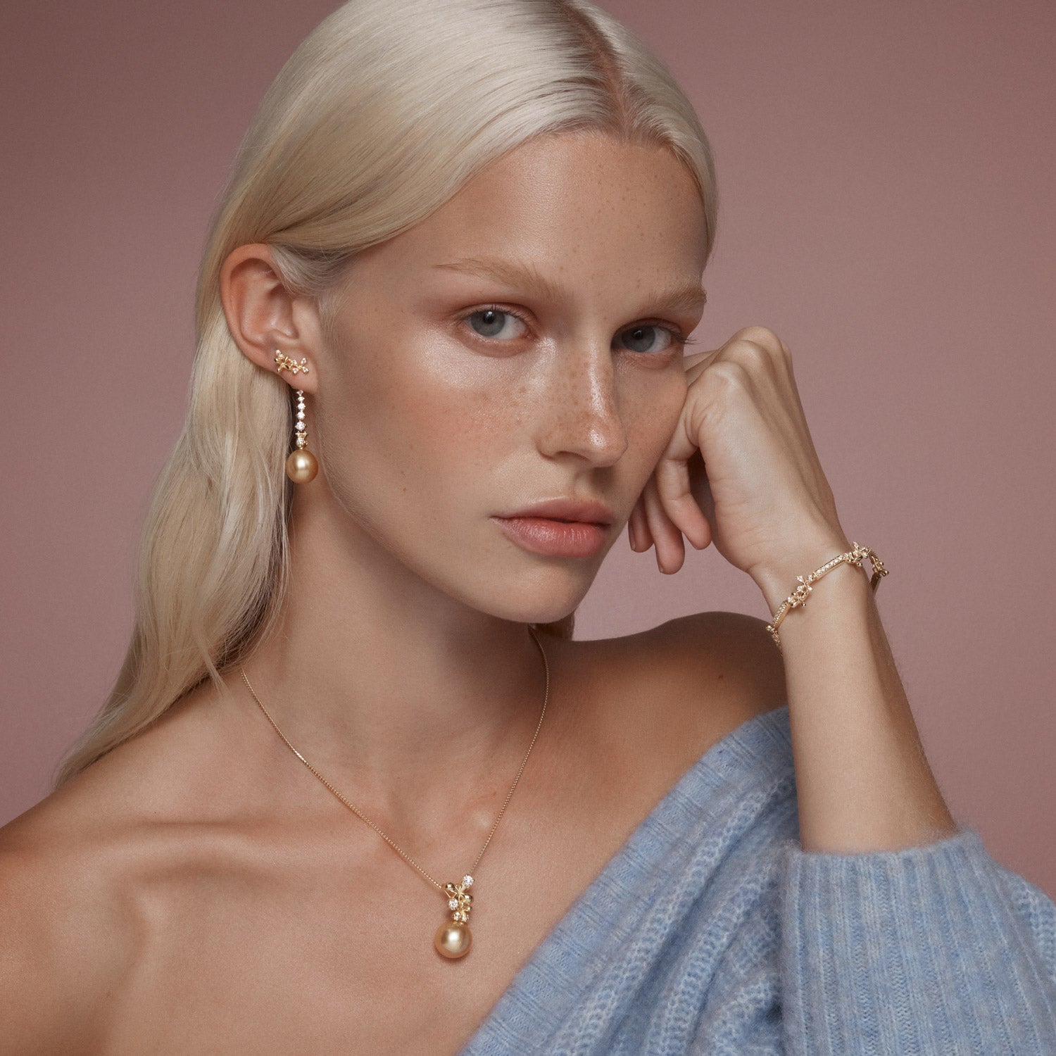 Diamond Enhancers with Golden South Sea Pearls - Yellow Gold