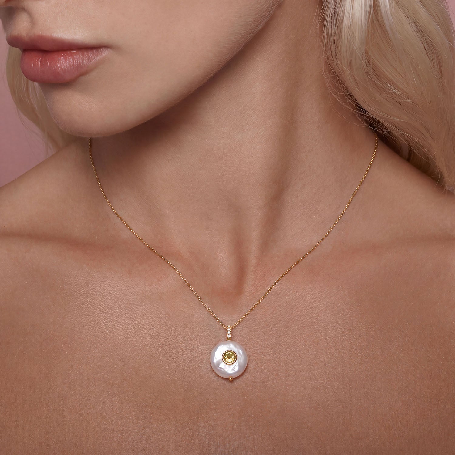 Gemdrops Coin Pearl Charm - Citrine