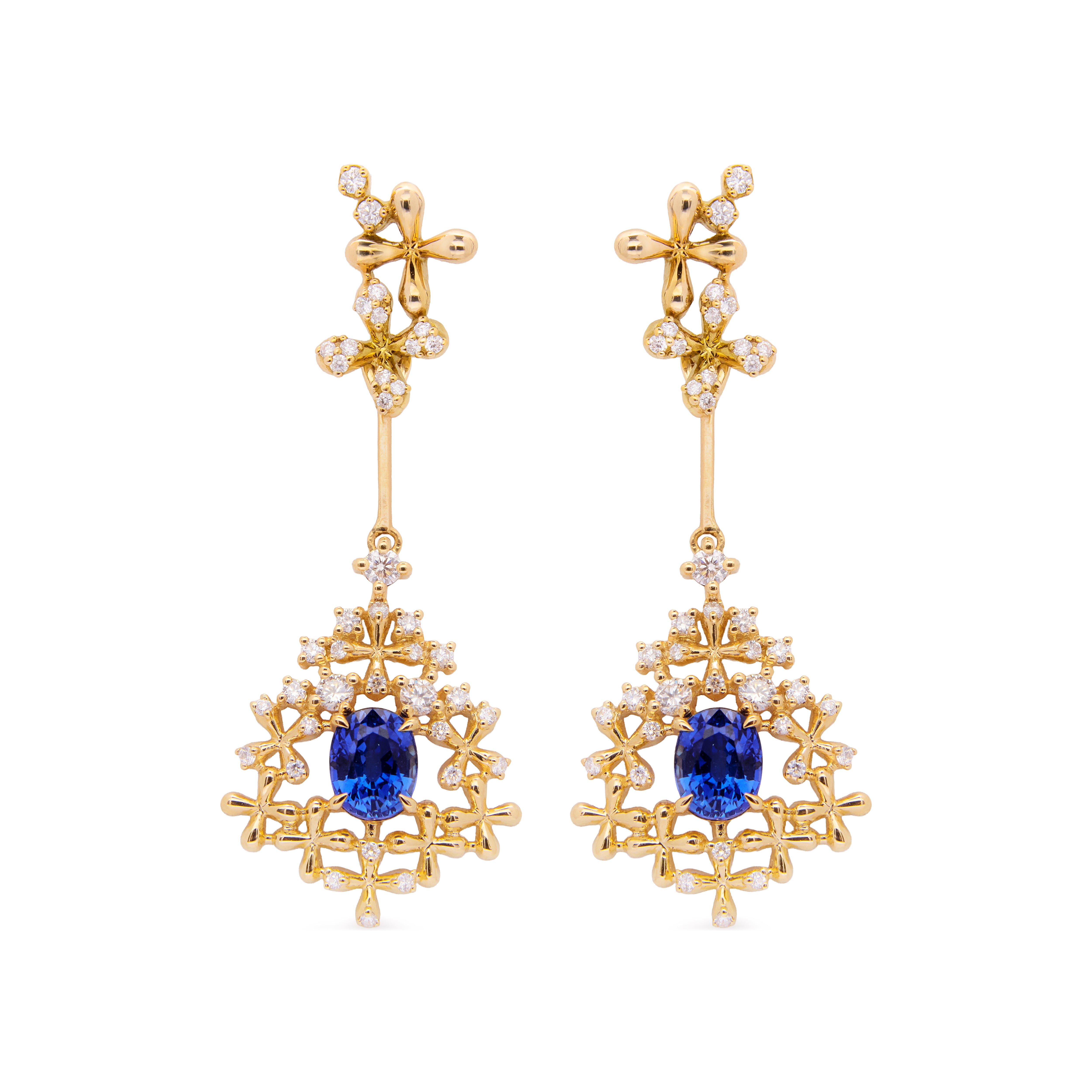 Wildflowers Grandiflora Blue Sapphire Enhancers in 18k yellow gold with 2.20ct unheated Ceylon sapphires and diamonds