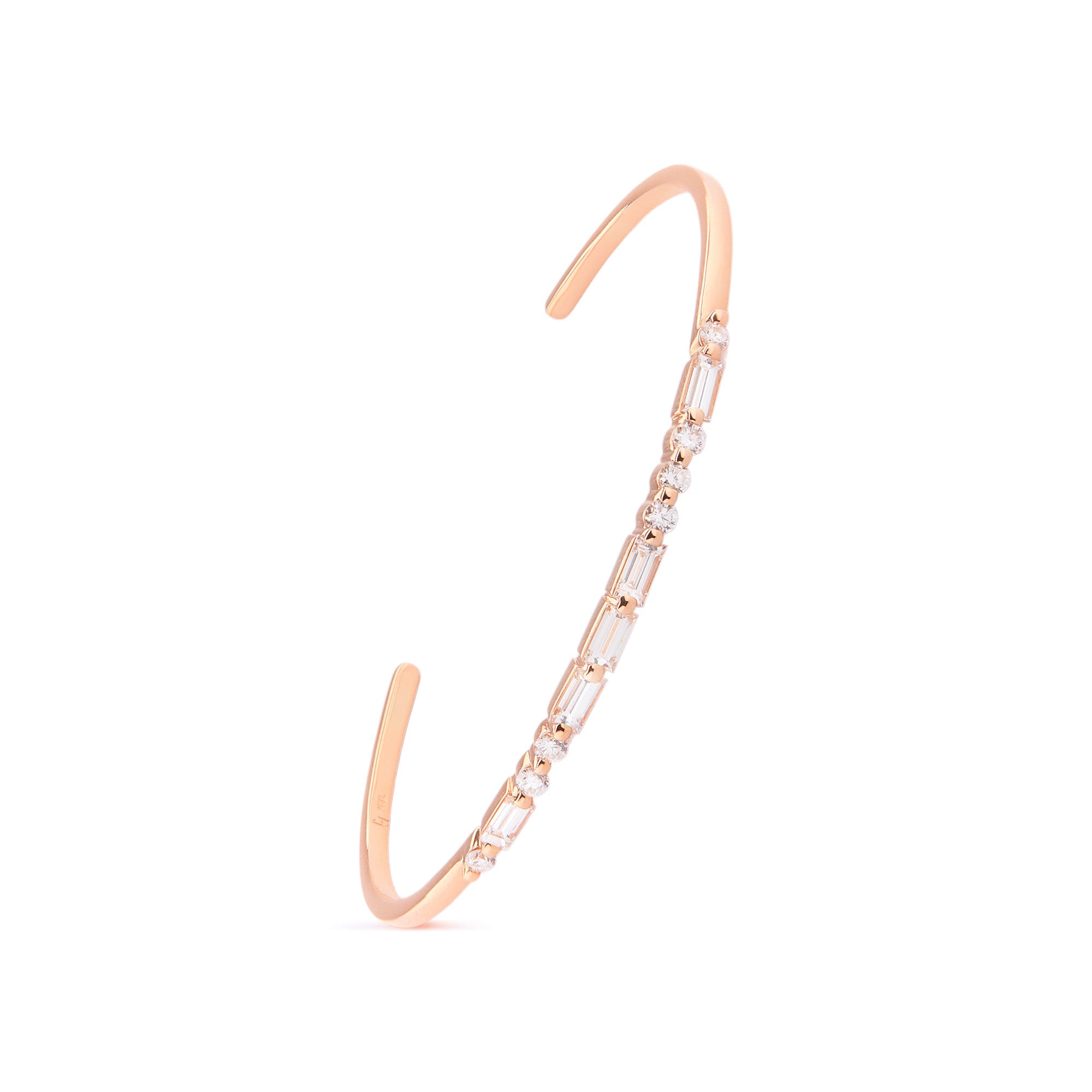 LOVE Diamond Bangle in 18k rose gold with 0.80ct round and baguette diamonds in Morse code design.