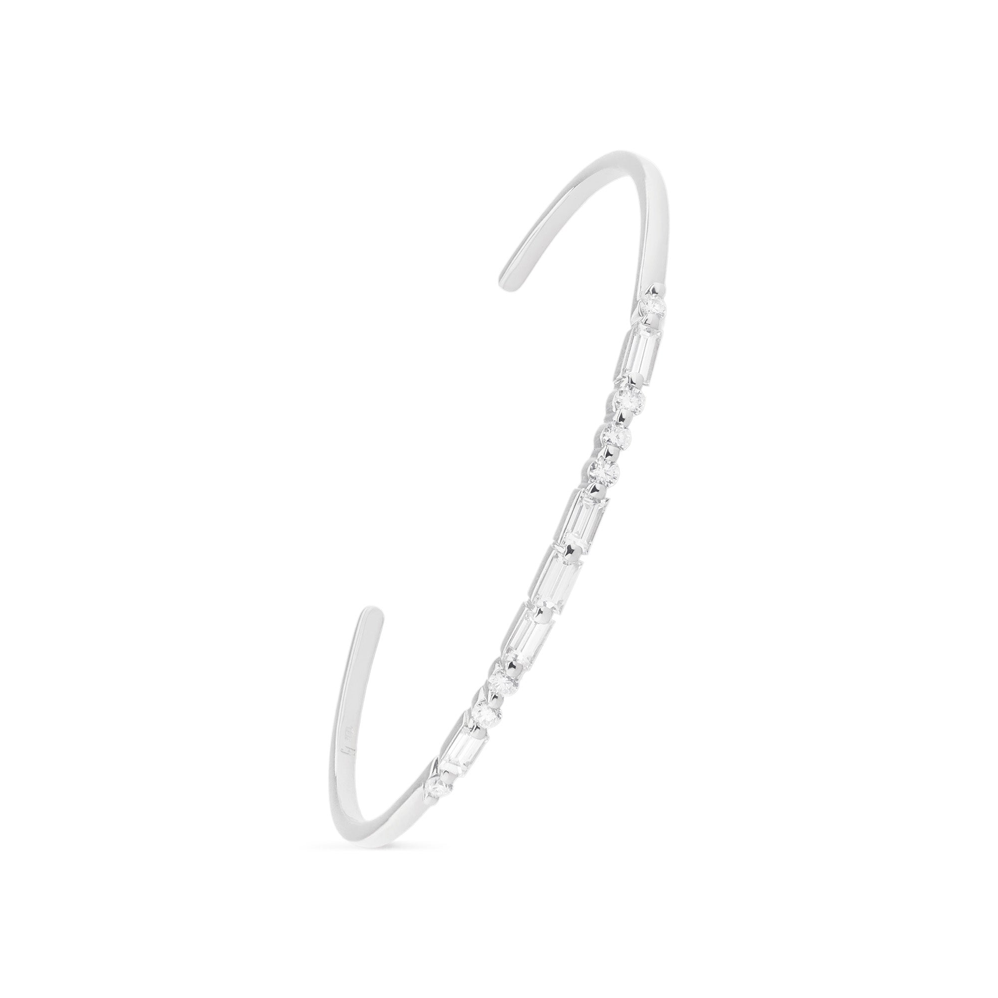 LOVE Diamond Bangle in 18k white gold with 0.80ct round and baguette diamonds in Morse code design.