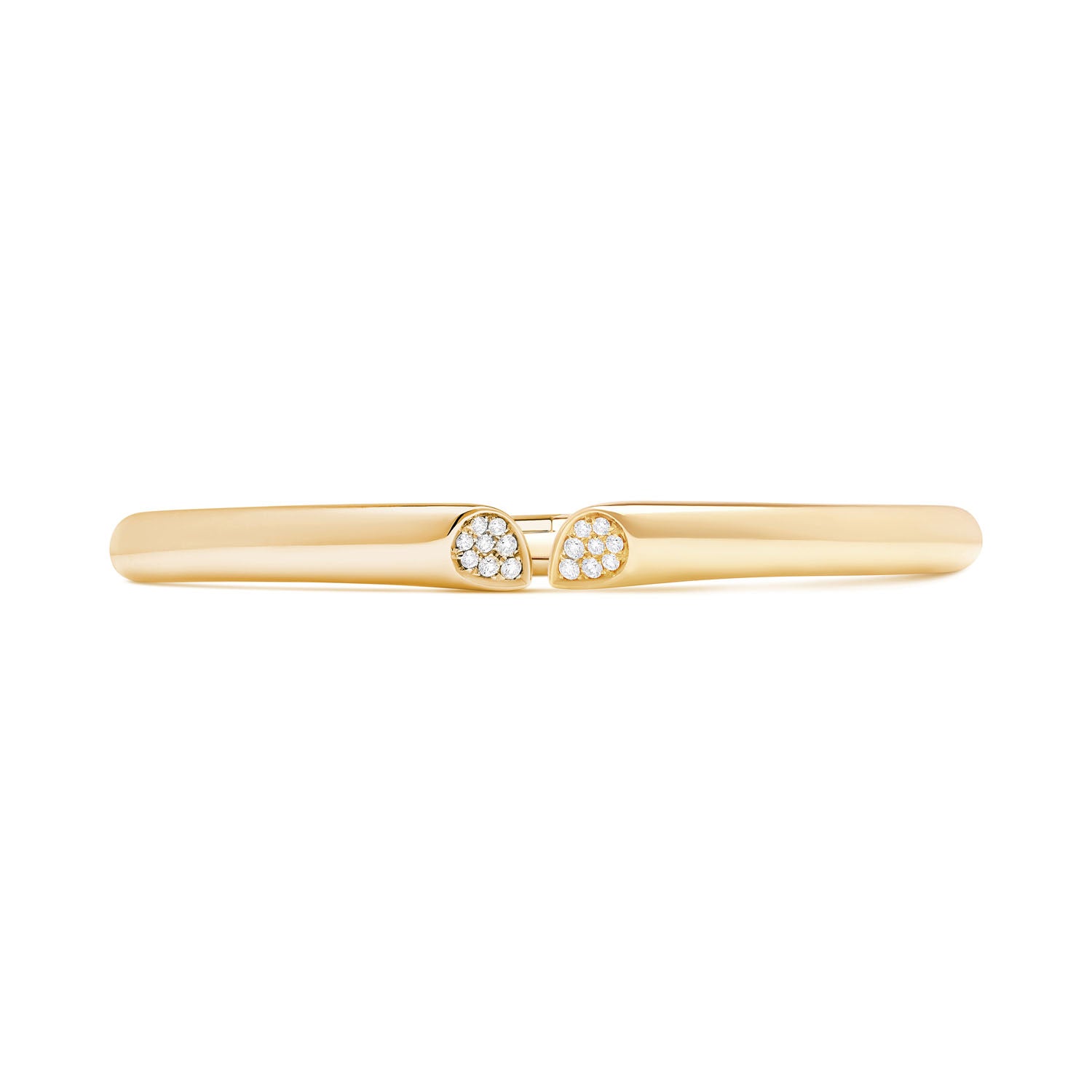 18k yellow gold diamond bangle with heart-shaped lily motif and pavé-set diamonds from Whispers of Love.
