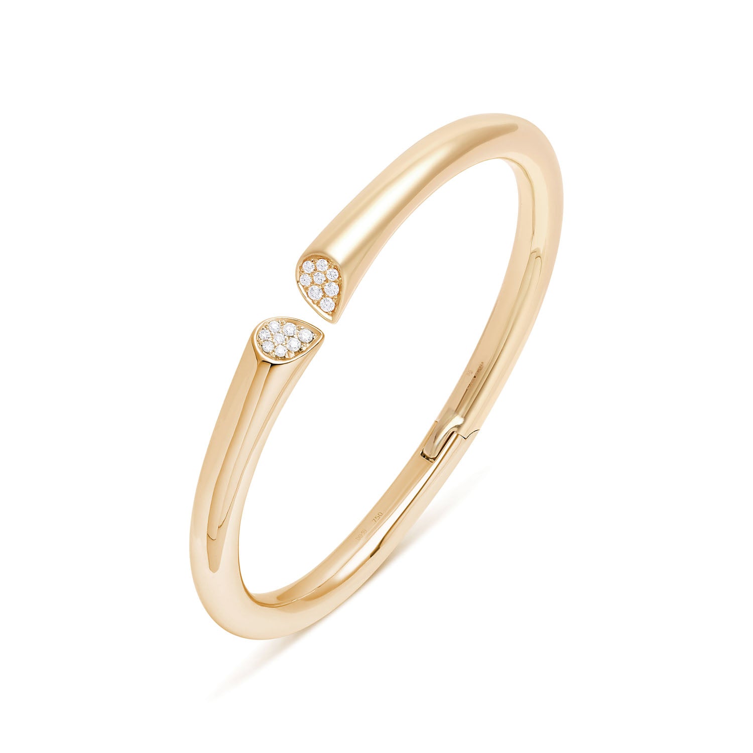 18k yellow gold diamond bangle with heart-shaped lily motif and pavé-set diamonds from Whispers of Love.