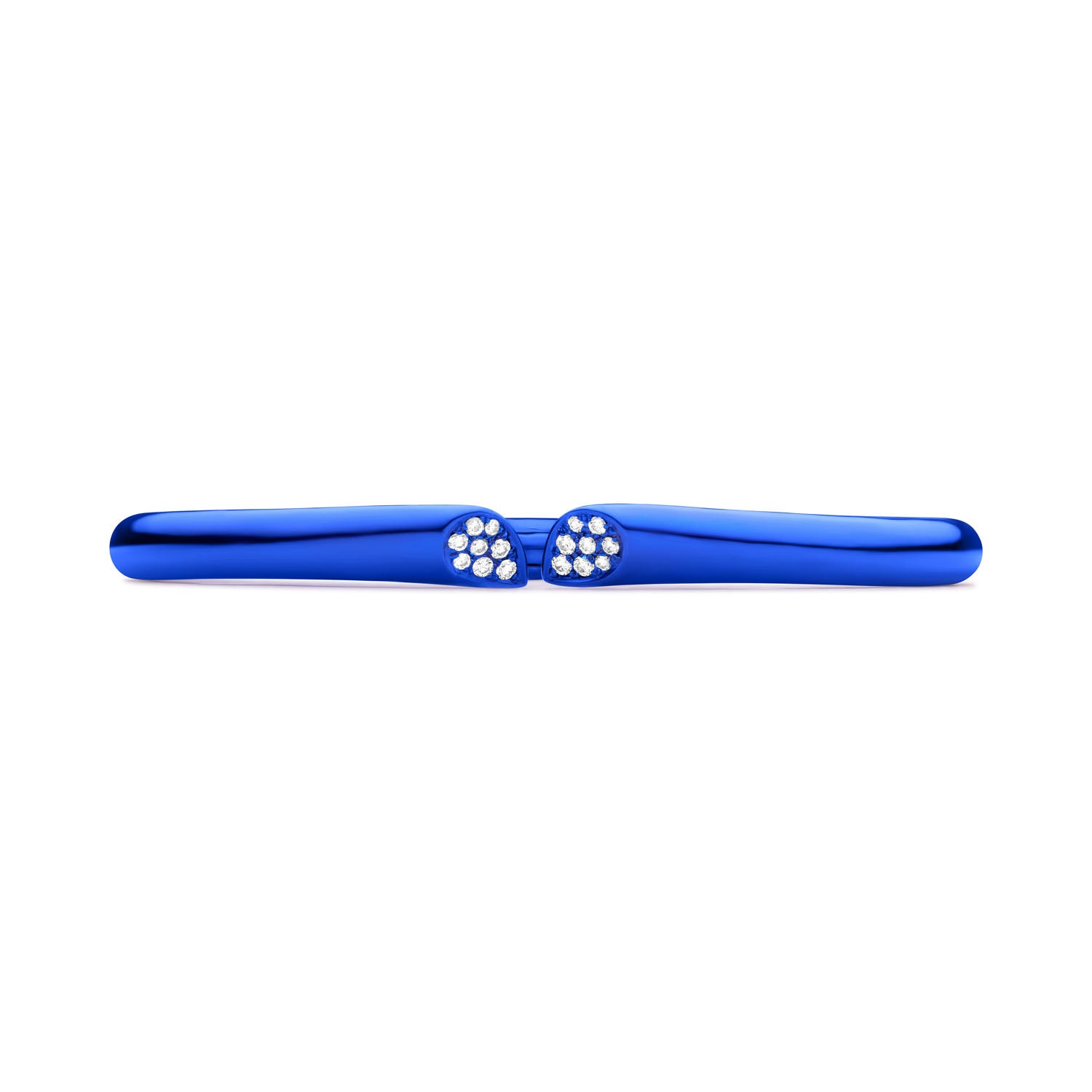 Blue titanium diamond bangle with heart-shaped lily motif and pavé-set diamonds from Whispers of Love.