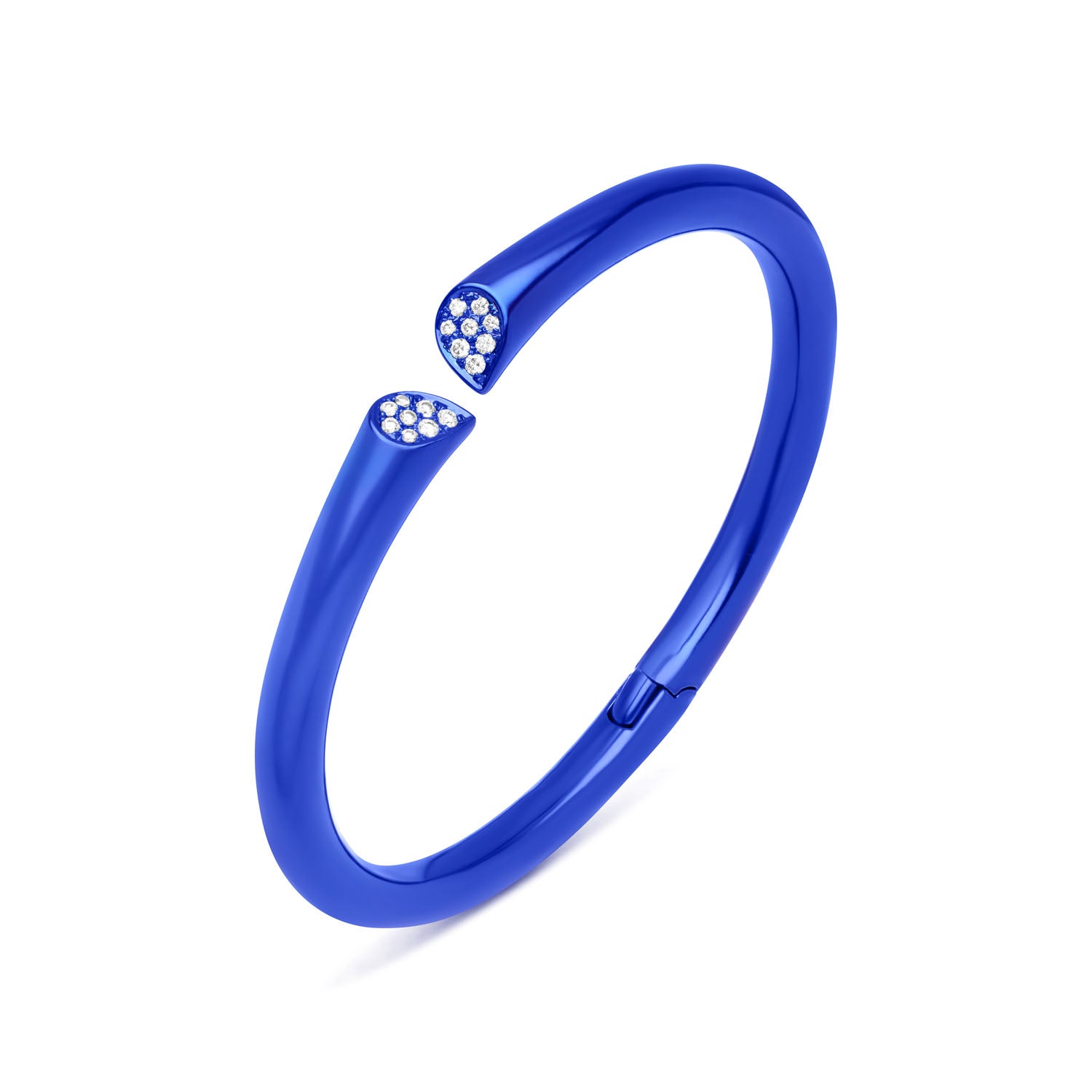 Blue titanium diamond bangle with heart-shaped lily motif and pavé-set diamonds from Whispers of Love.