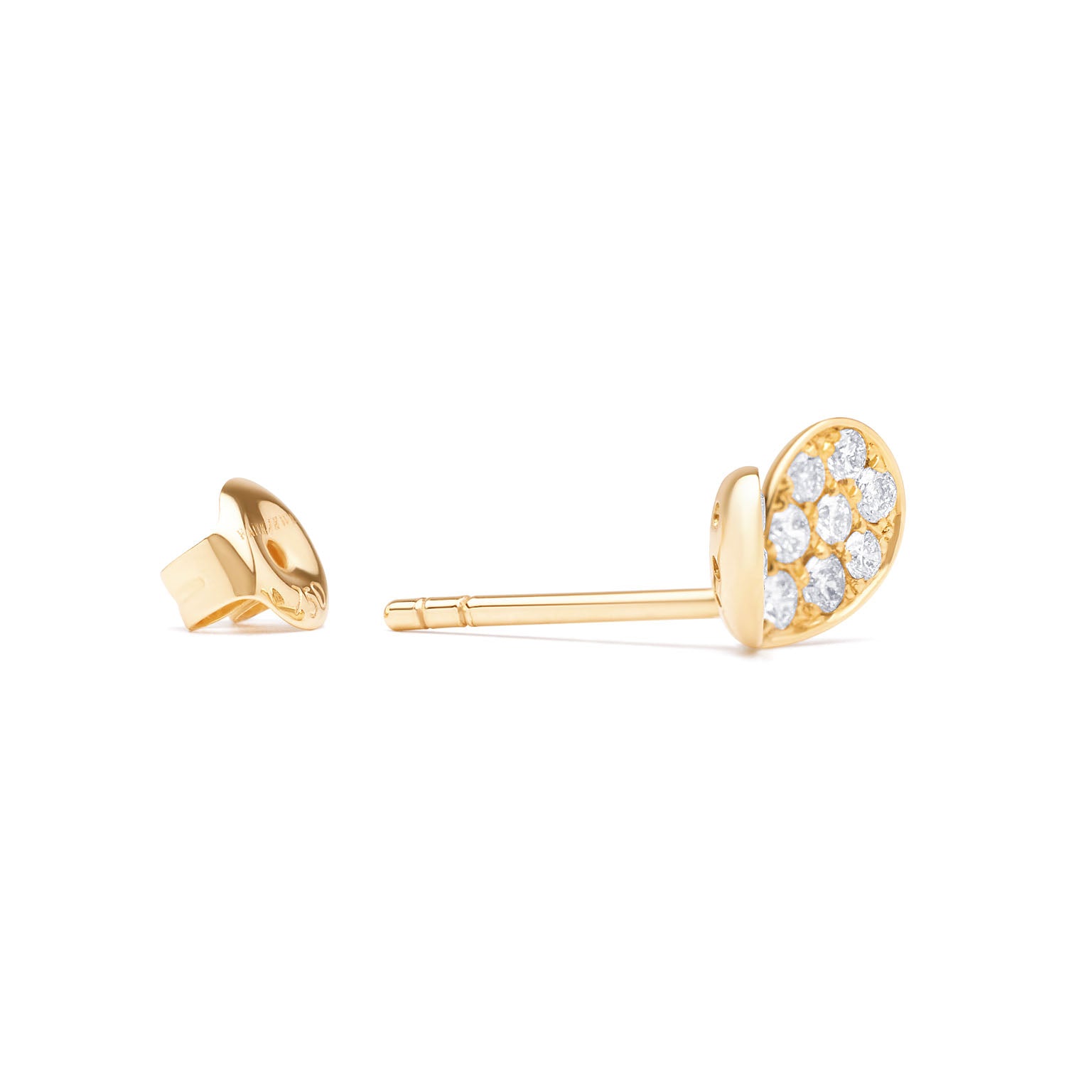 Faith jewels Diamond pavé yellow gold stud earrings in a stylized petal design, evoking hearts, butterflies, or wings