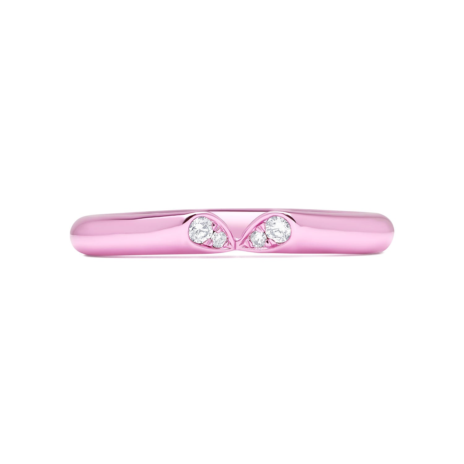 Pink titanium slim diamond ring with heart-shaped lily petal motif from Whispers of Love.