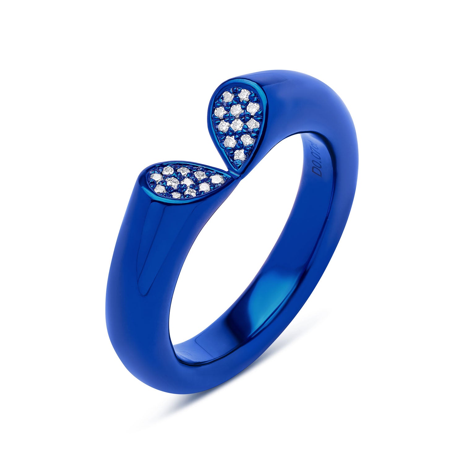 Wide blue titanium diamond ring with heart-shaped lily petal motif and 0.20ct pavé diamonds from Whispers of Love.