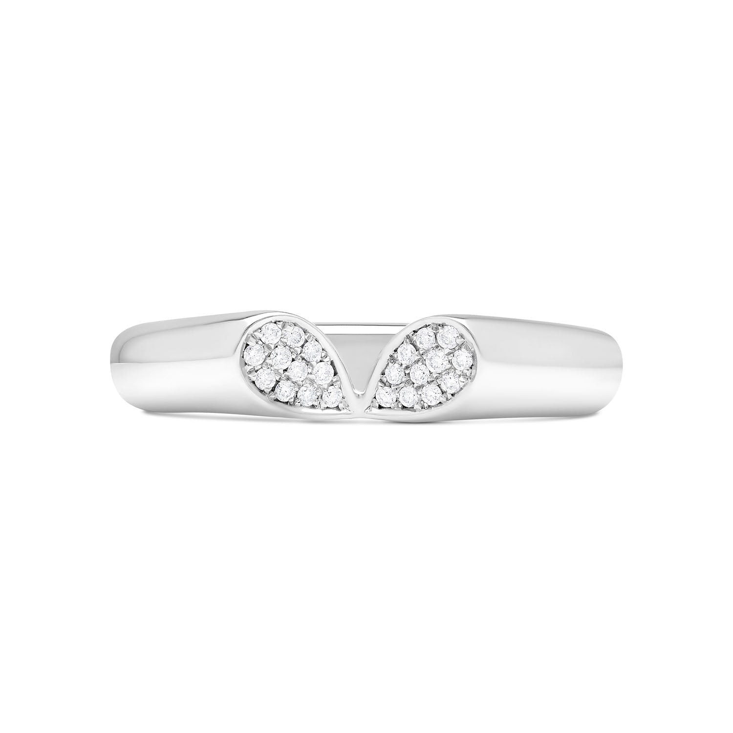 Wide diamond ring in 18k white gold with heart-shaped lily petal motif from Whispers of Love.