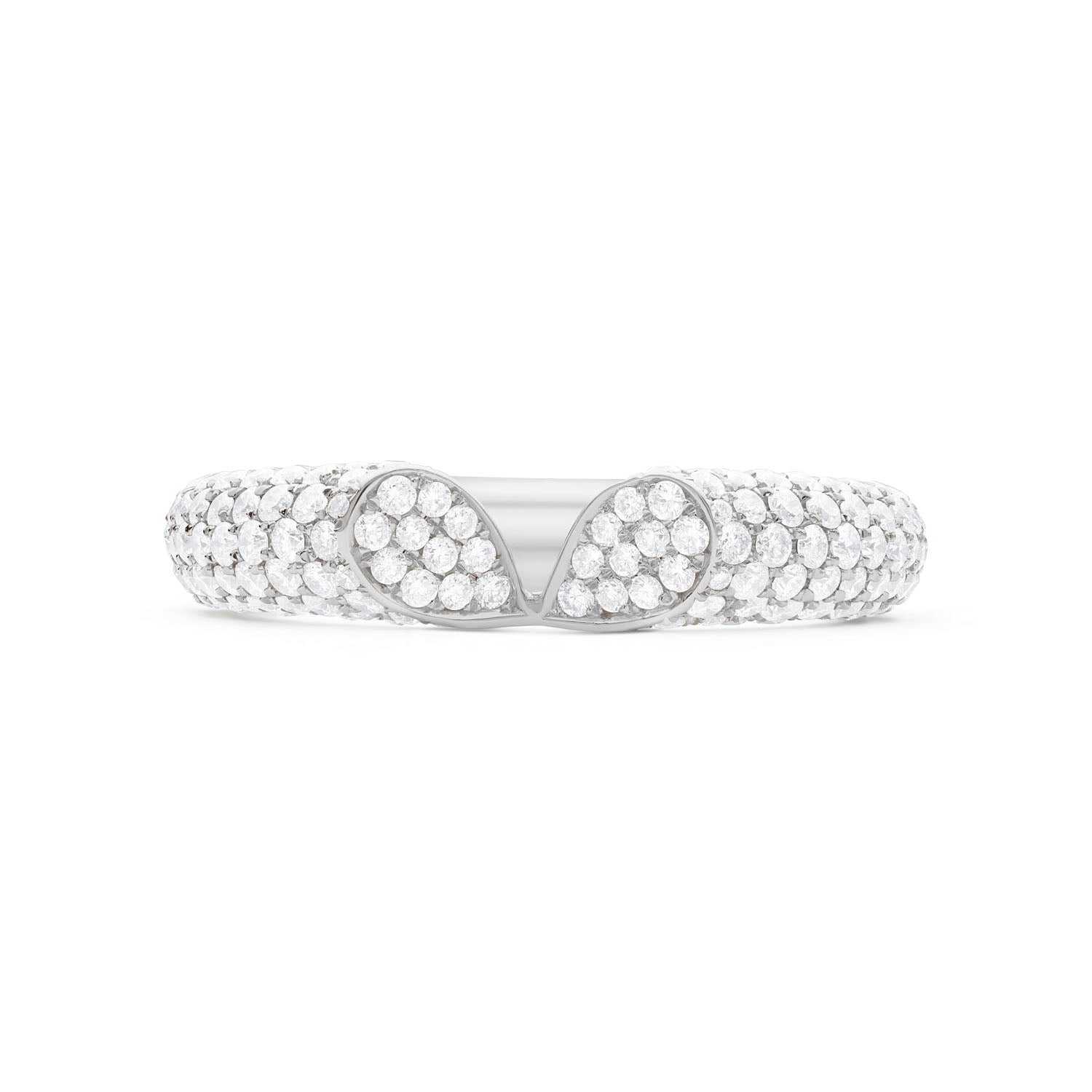 Wide 18k white gold diamond ring with heart-shaped lily petal motif and 1.50ct pavé diamonds from Whispers of Love.