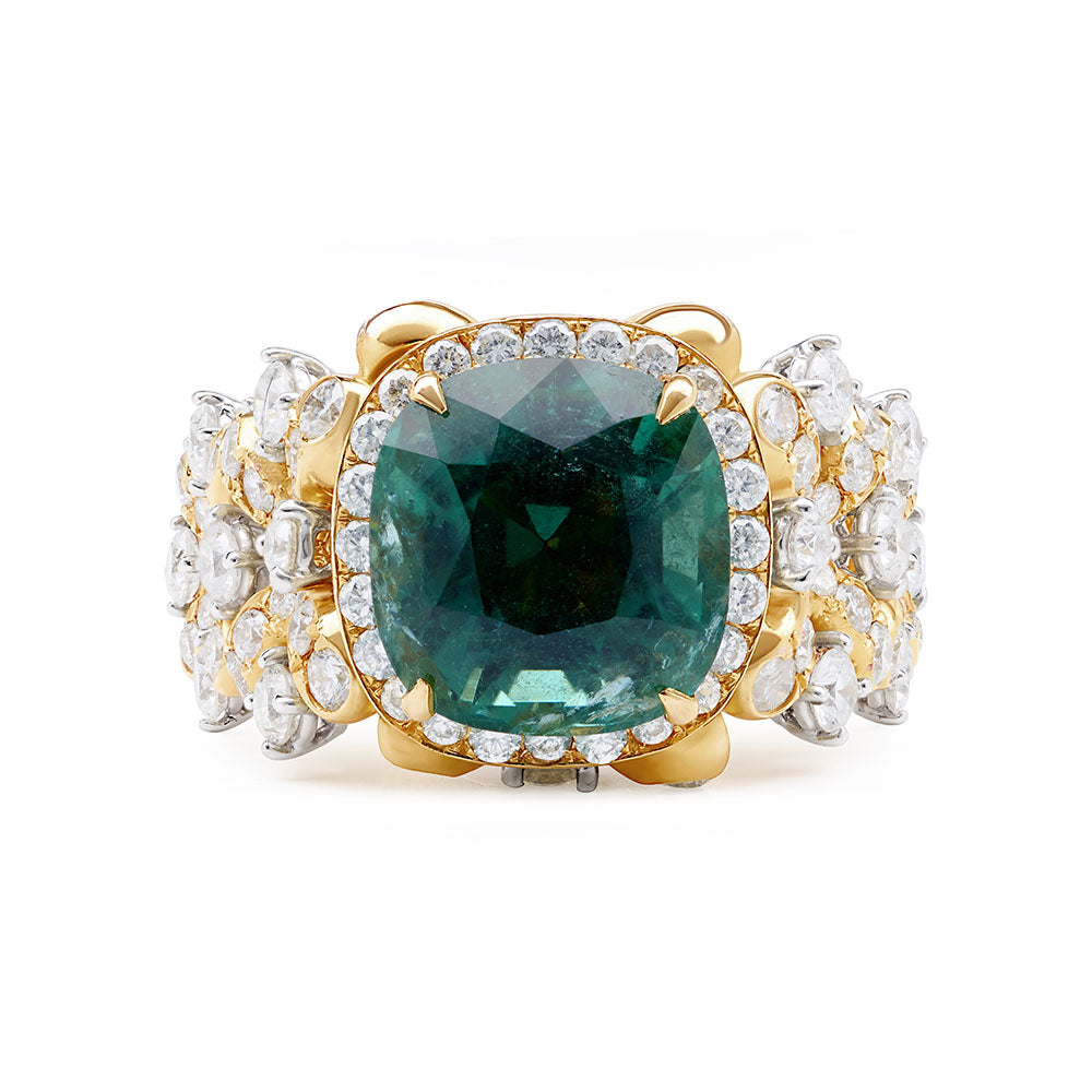 Yellow gold Grandiflora ring with a detachable 4.57 ct blue-green tourmaline.