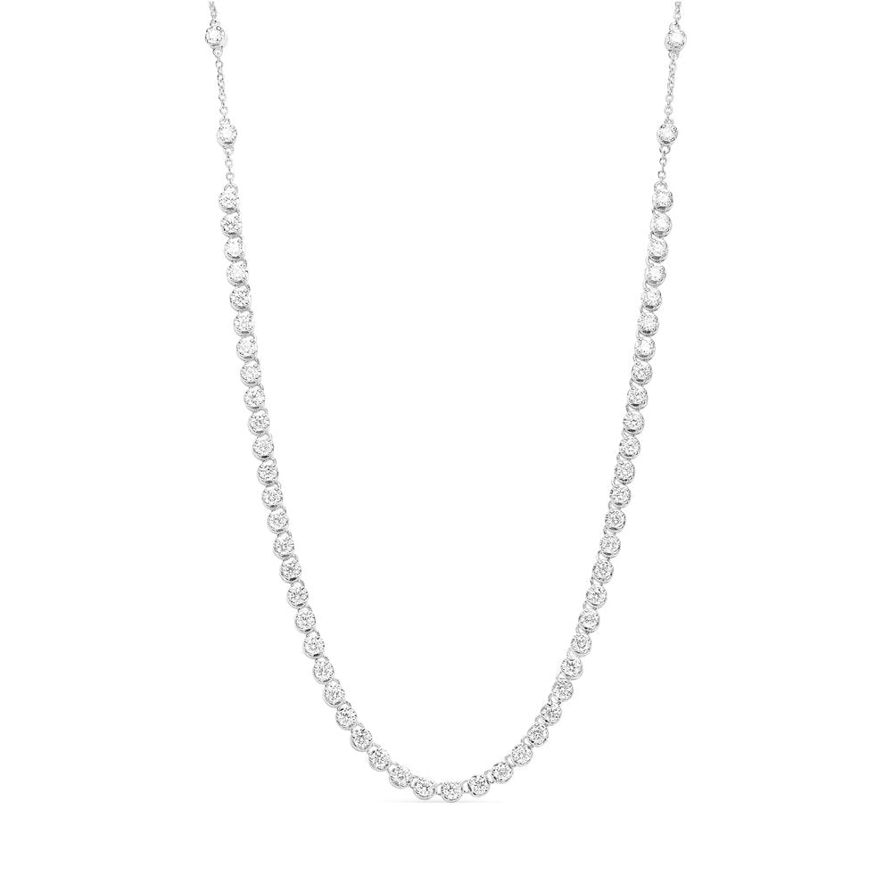 FJ Diamond Tennis Necklace with 3.00 carats of natural white diamonds set in 18k white gold, designed for everyday elegance and comfort