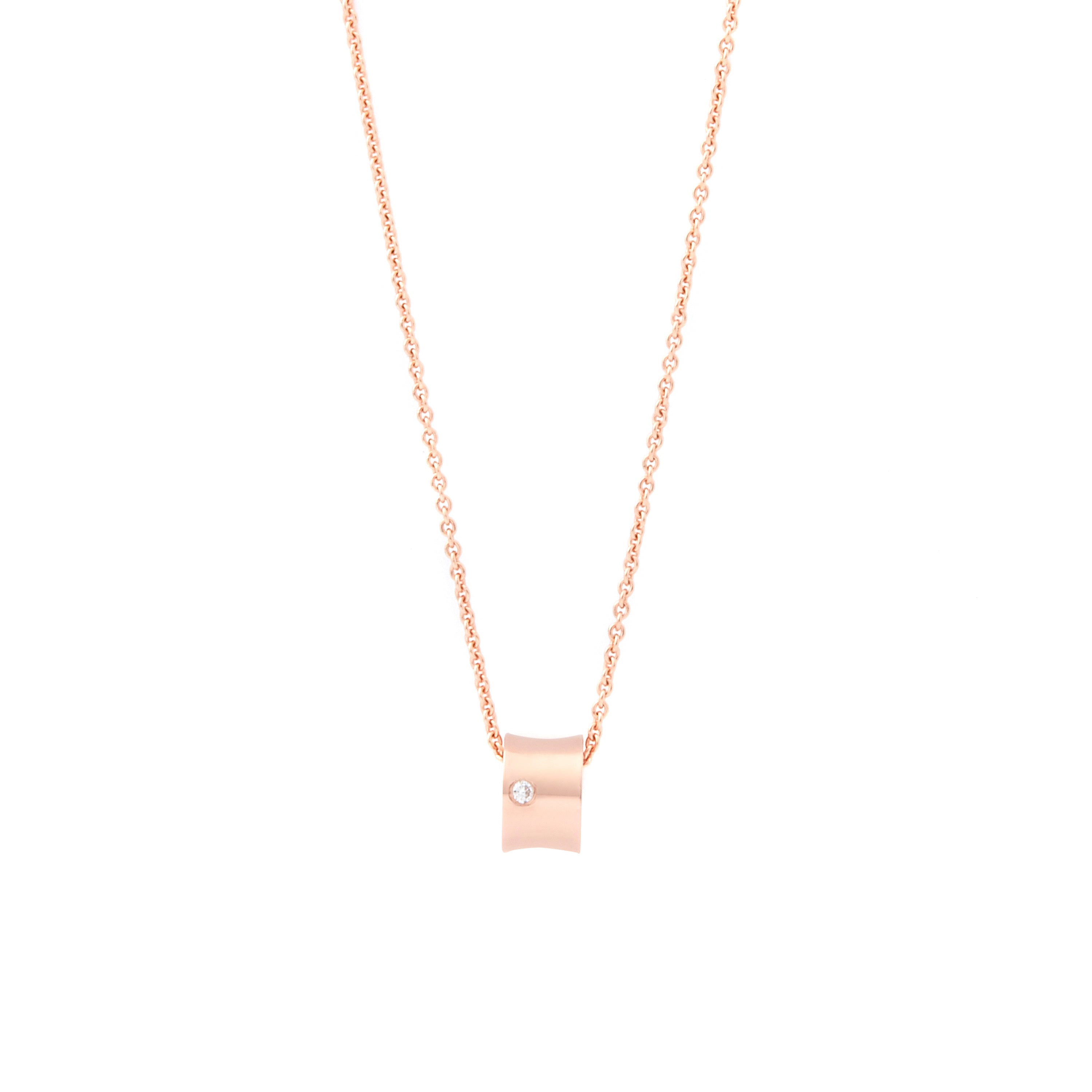 Faith Jewels Freedom 18k rose gold ring pendant with a single brilliant-cut white diamond, suspended from a fine 9k rose gold trace chain