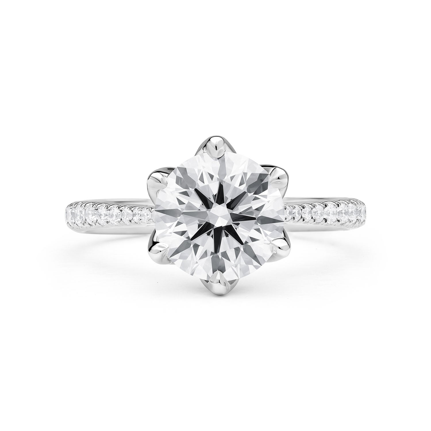 Faith Jewels Princess diamond engagement ring with a round-cut diamond solitaire held by six elegantly crafted claws