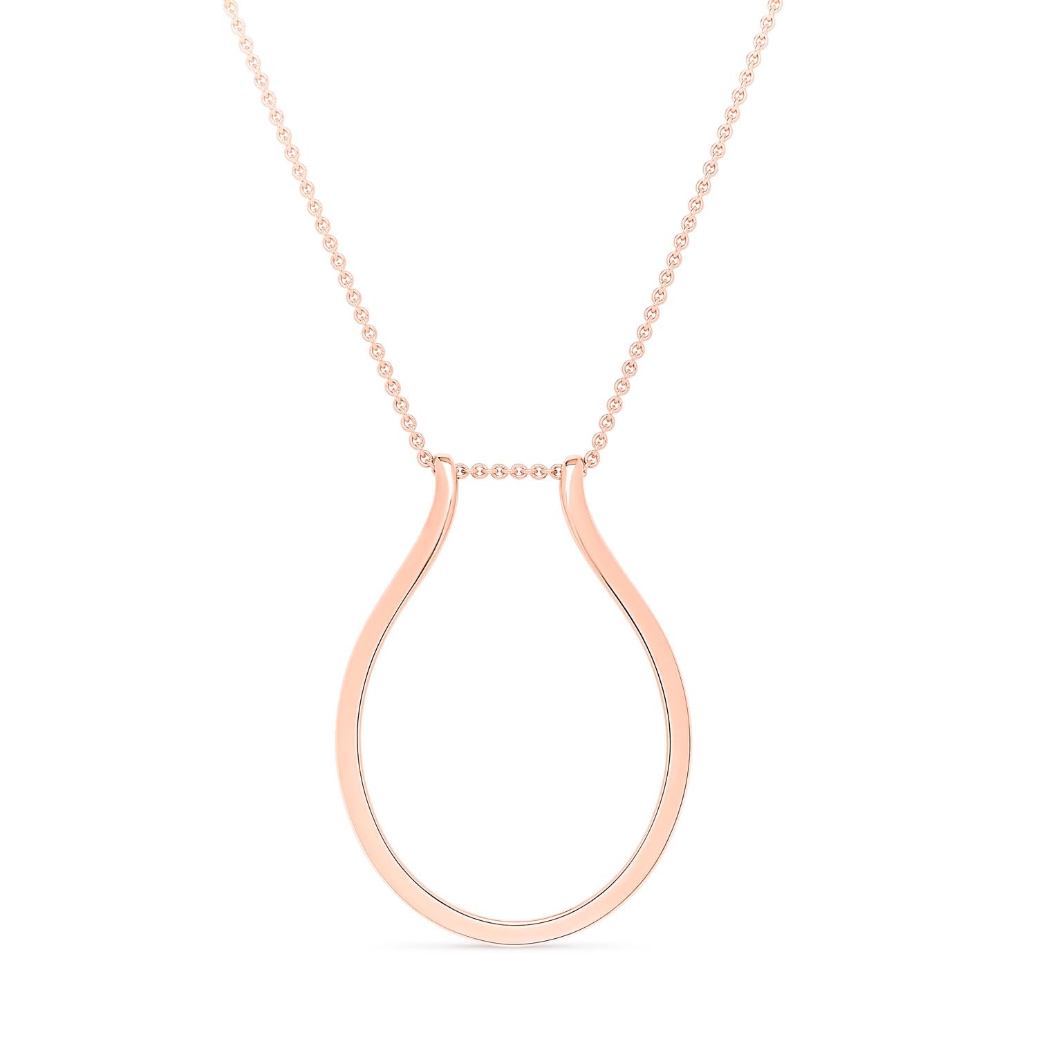 Faith Jewels 18k rose gold ring holder necklace featuring a dual-length trace chain and functional pendant for securing a ring
