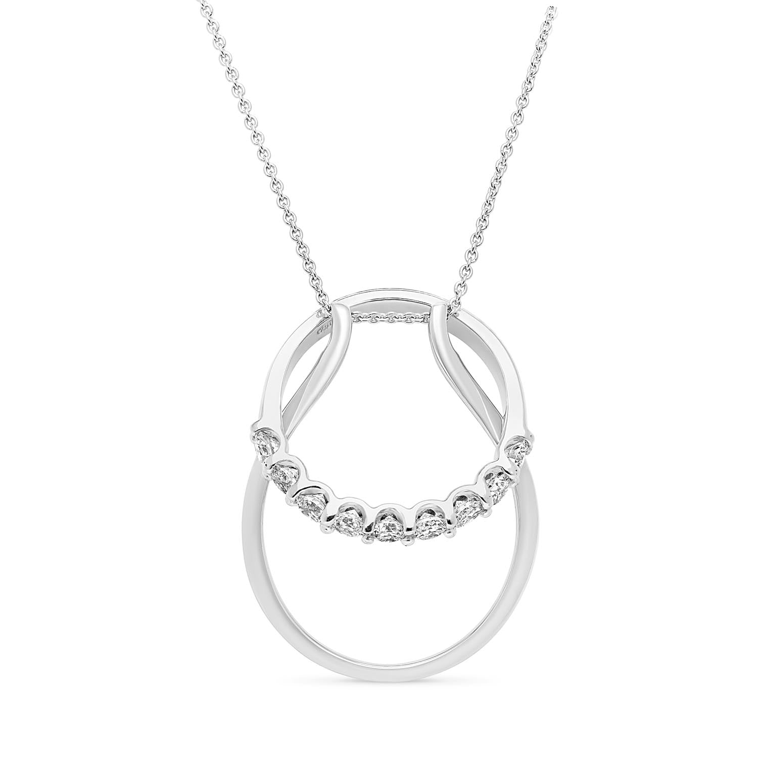 Faith Jewels 18k white gold ring holder necklace featuring a dual-length trace chain and functional pendant for securing a diamond engagement ring
