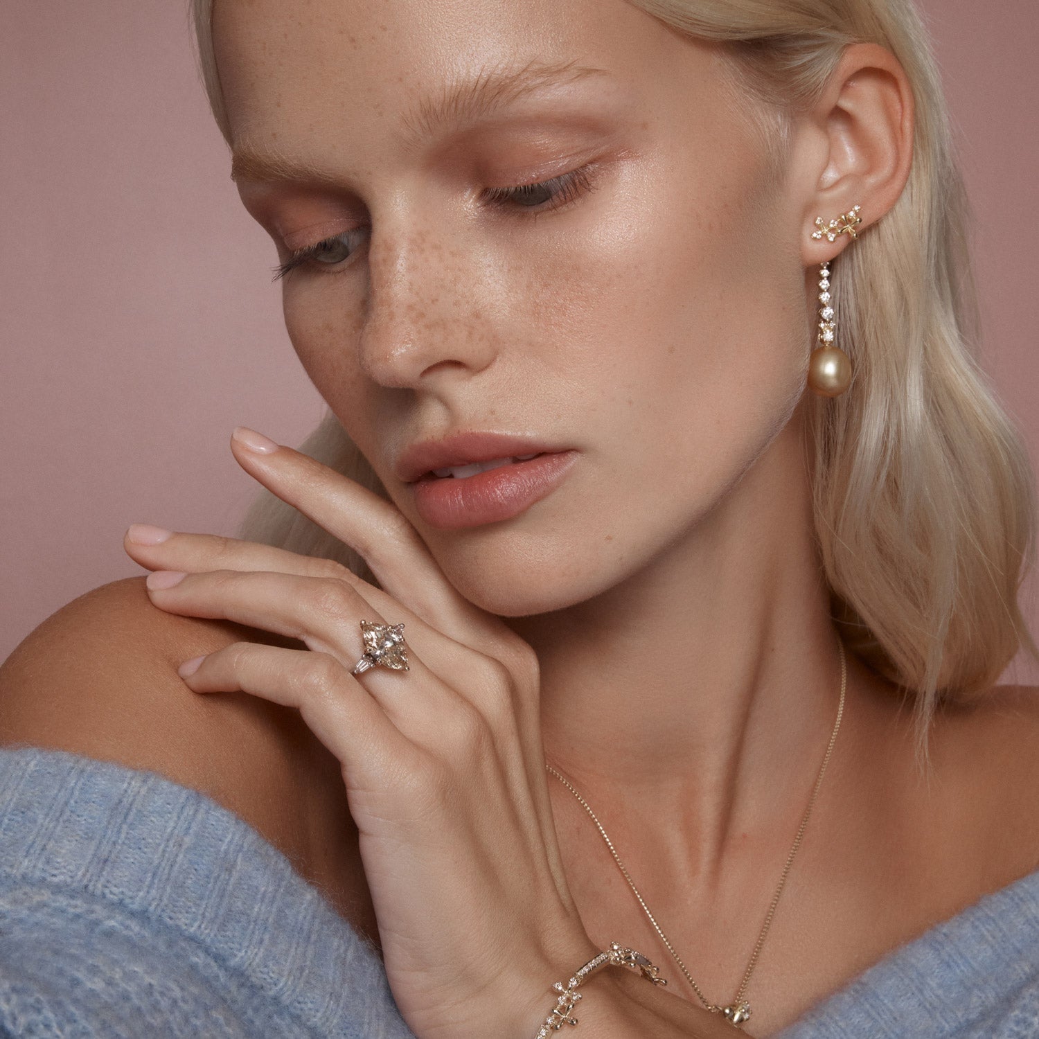 Diamond Enhancers with Golden South Sea Pearls - Yellow Gold