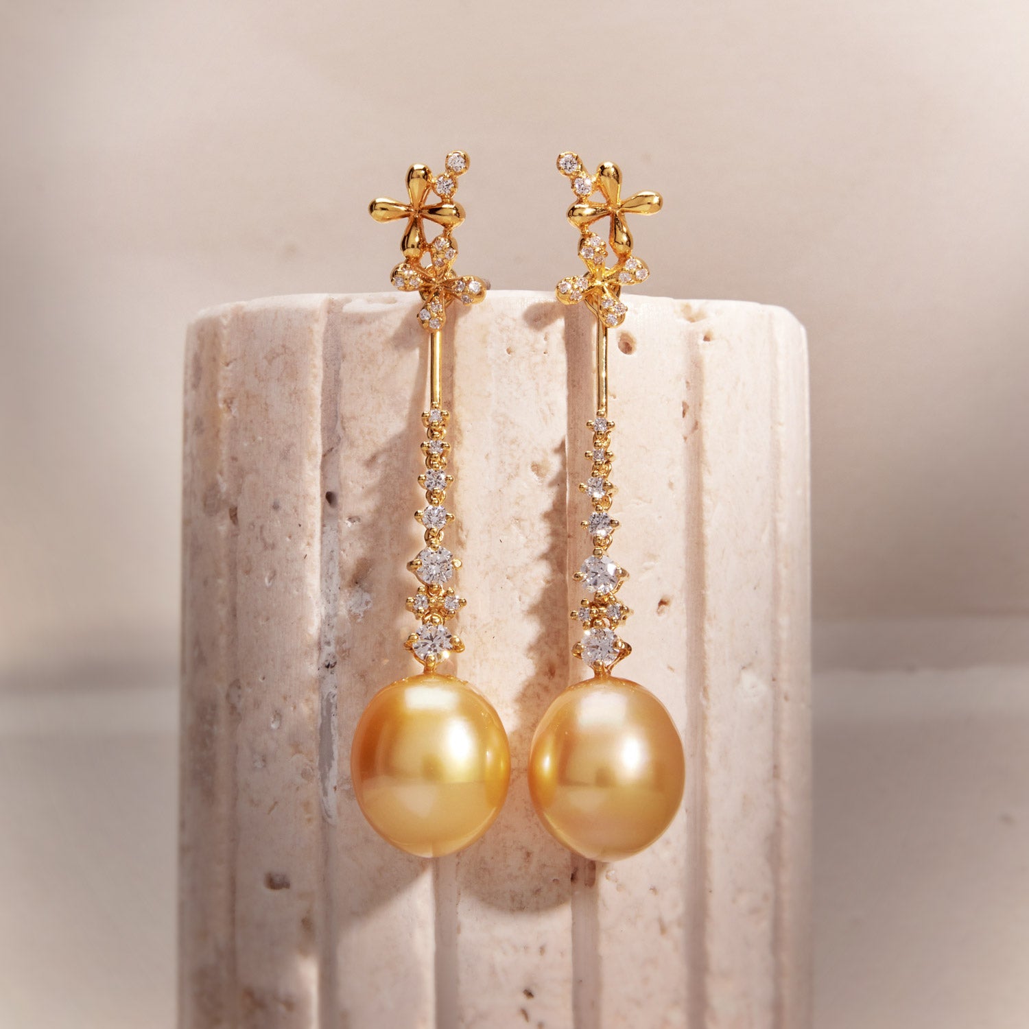 Diamond Enhancers with Golden South Sea Pearls - Yellow Gold